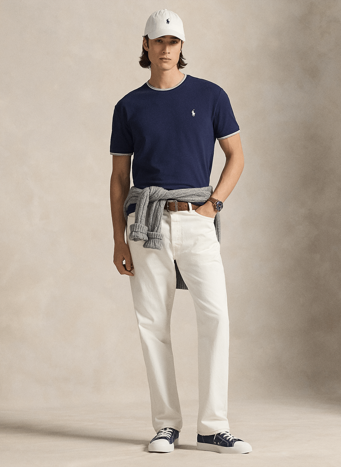 Camiseta de mezcla de algodón recta con cuello redondo POLO RALPH LAUREN Azul