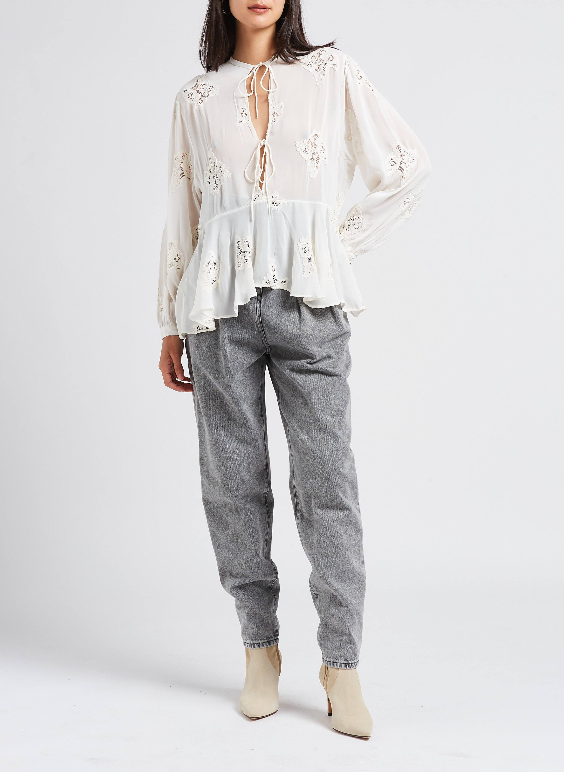 Blouse col tunisien à broderie ajourées IRO Beige