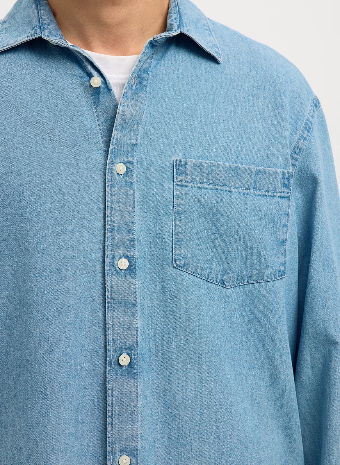 Straight-cut organic cotton shirt with classic collar SELECTED Blue