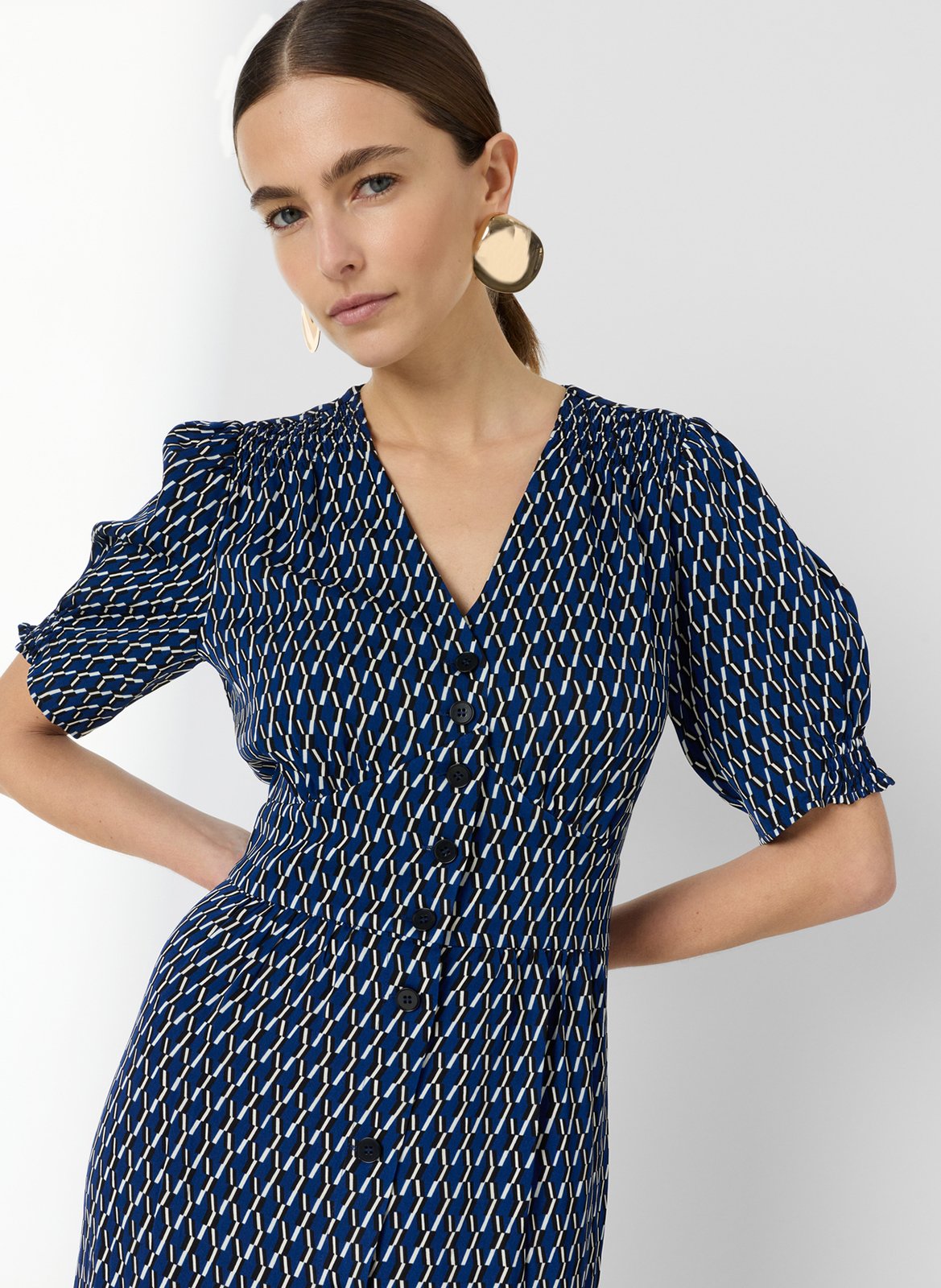 Robe midi col V imprimée GERARD DAREL Bleu