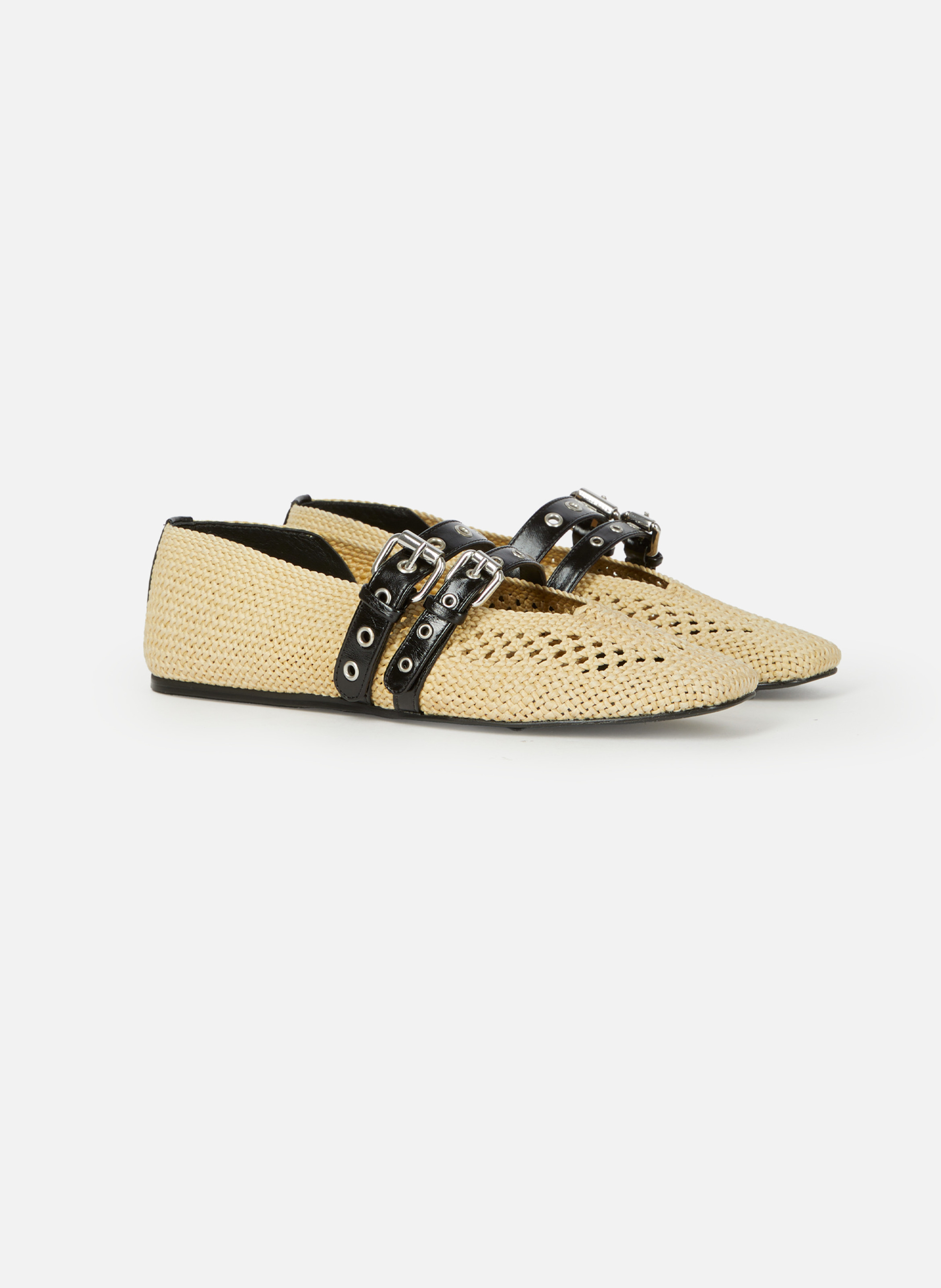 Raffia and leather ballerina flats THE KOOPLES Beige