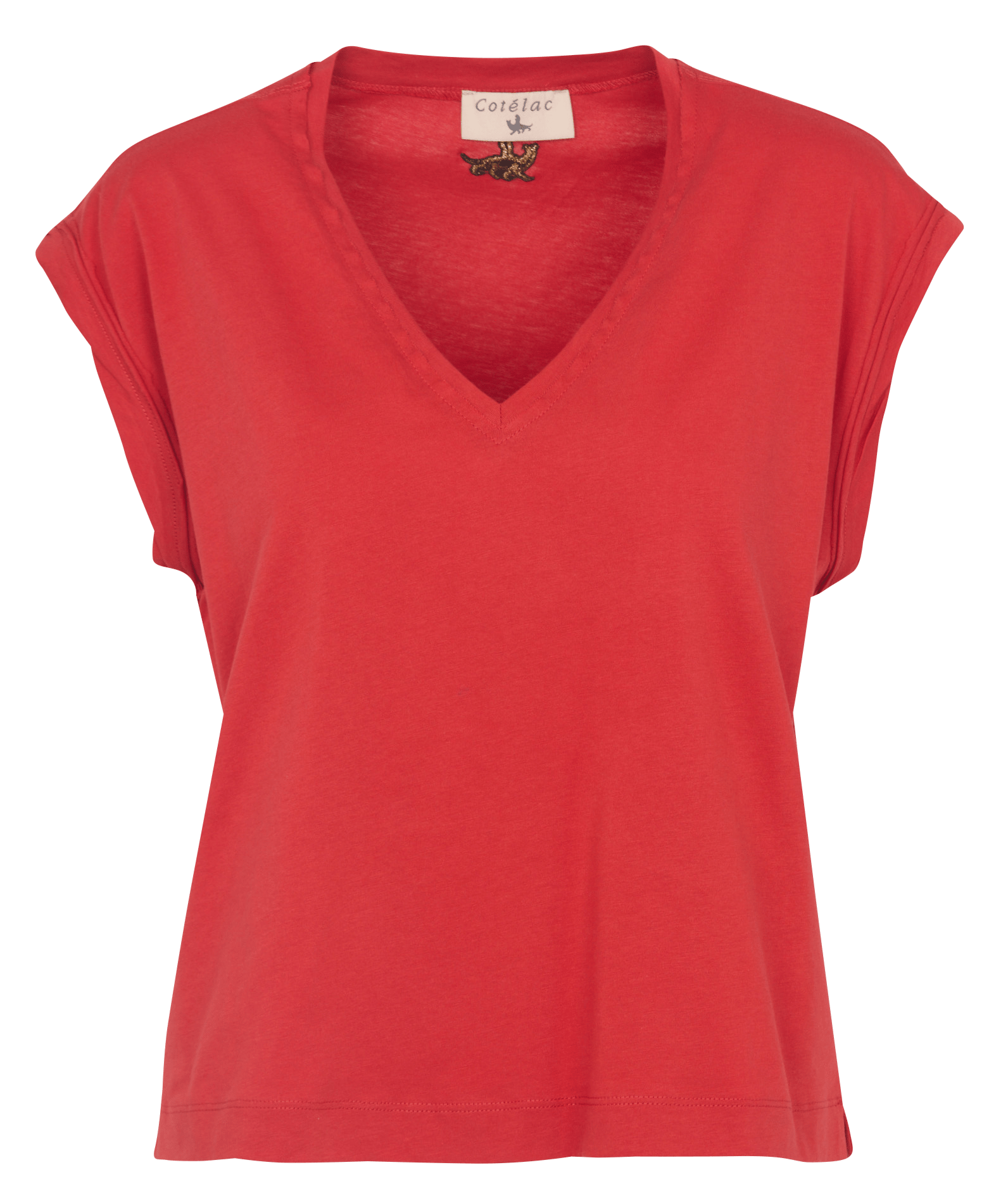 T-Shirt mit V-Ausschnitt aus Bio-Baumwolle COTELAC Rot