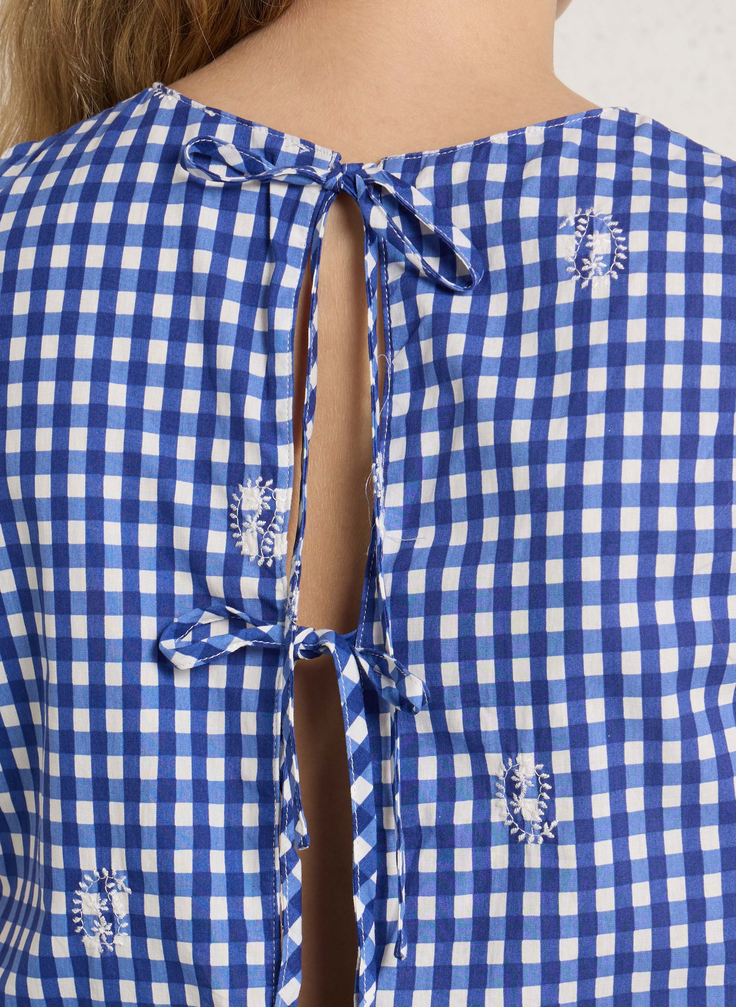 Sleeveless checkered cotton top THE KORNER Blue