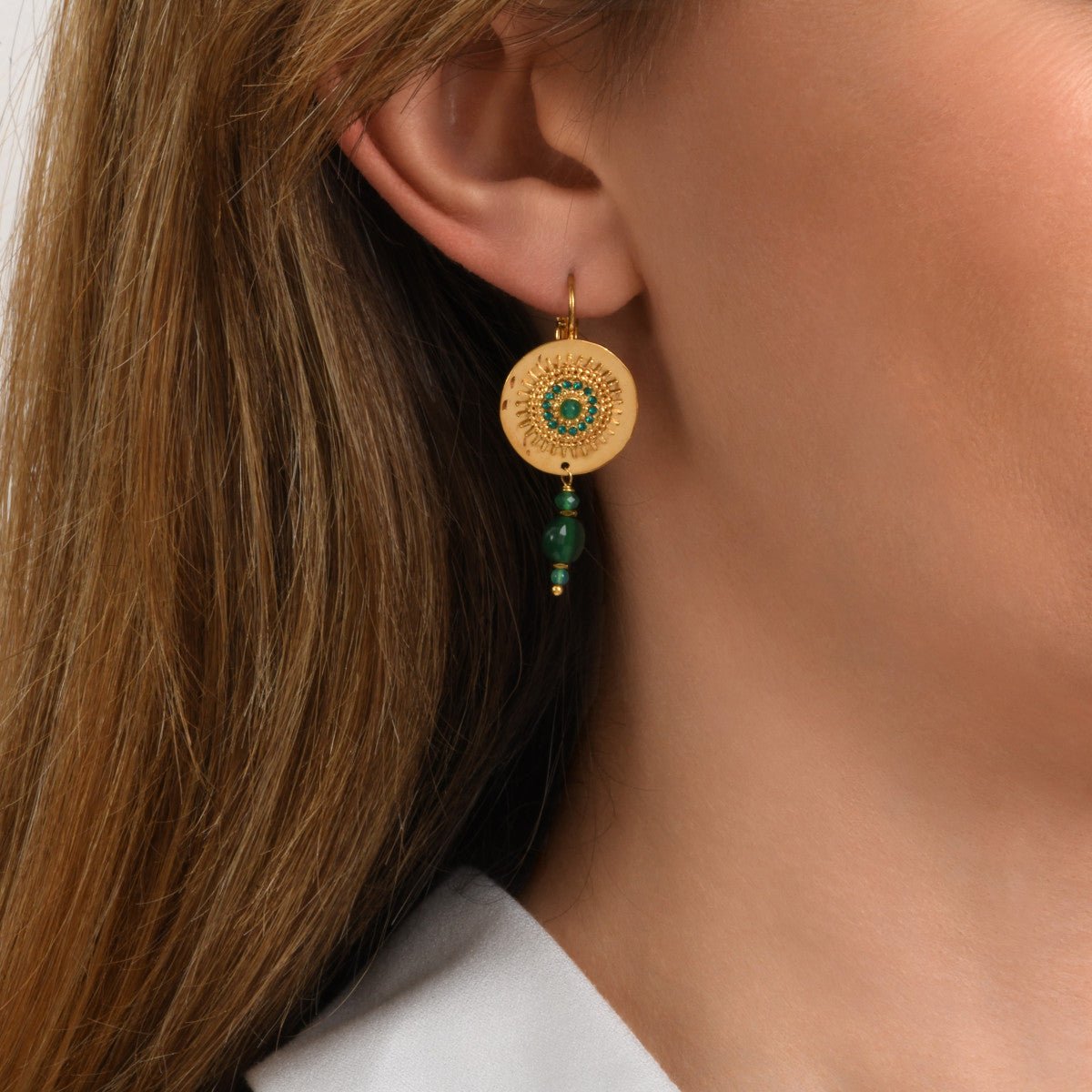 Fine sleeper earrings in fine gold SATELLITE PARIS Green