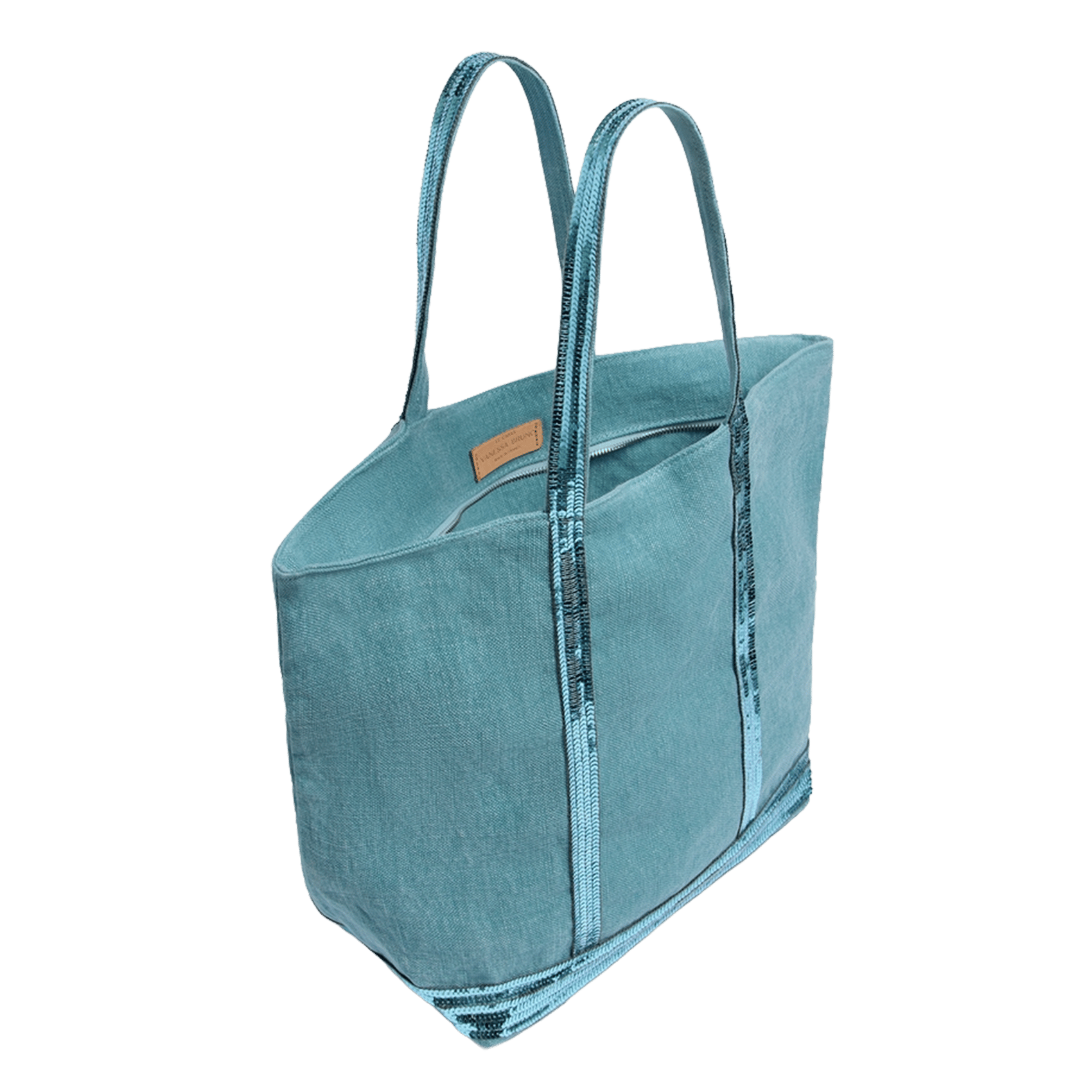 Cabas L brodé avec sequins en lin VANESSA BRUNO Bleu