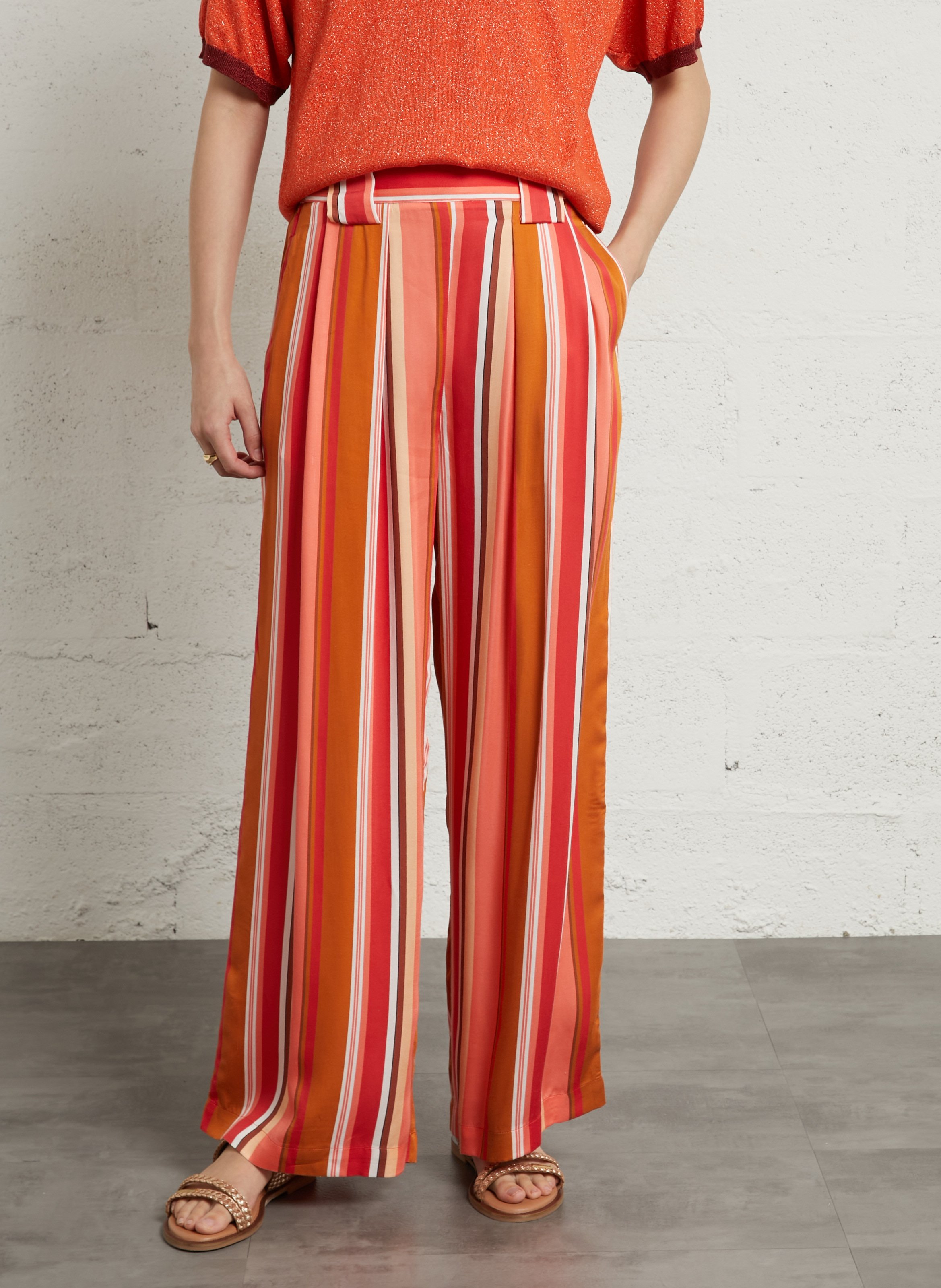 Pantalon large taille haute BELLA JONES Rouge