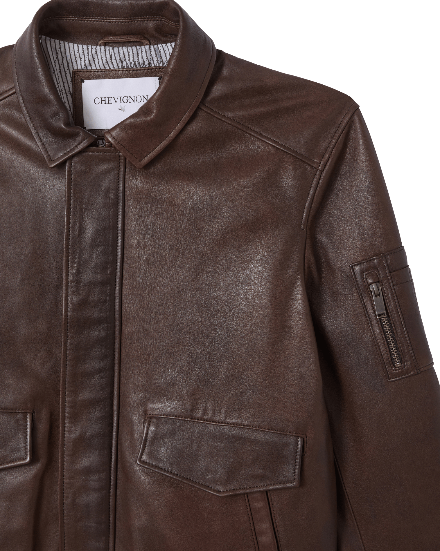 Veste col classique en cuir CHEVIGNON Marron