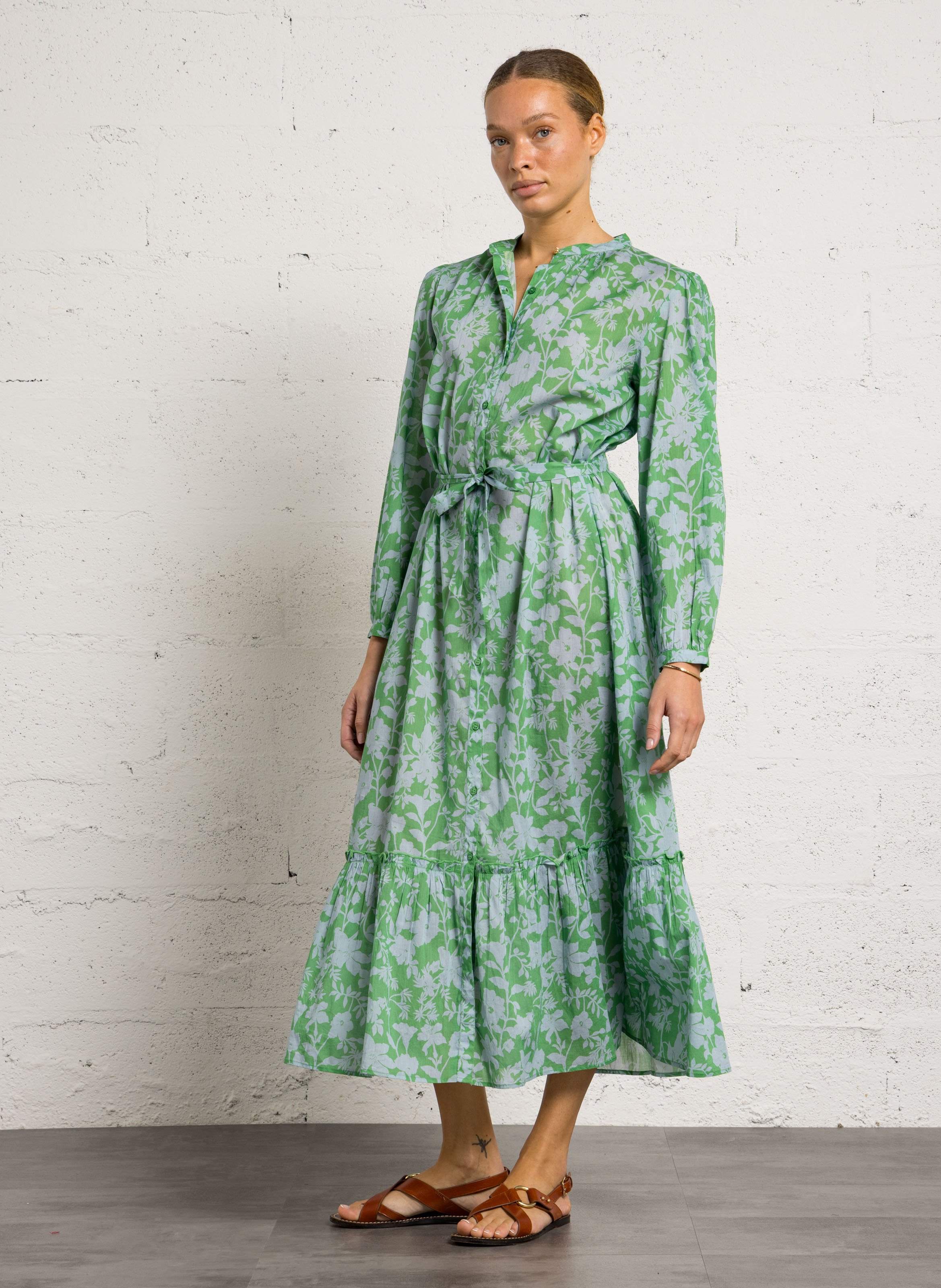 Long floral print dress PETITE MENDIGOTE Green