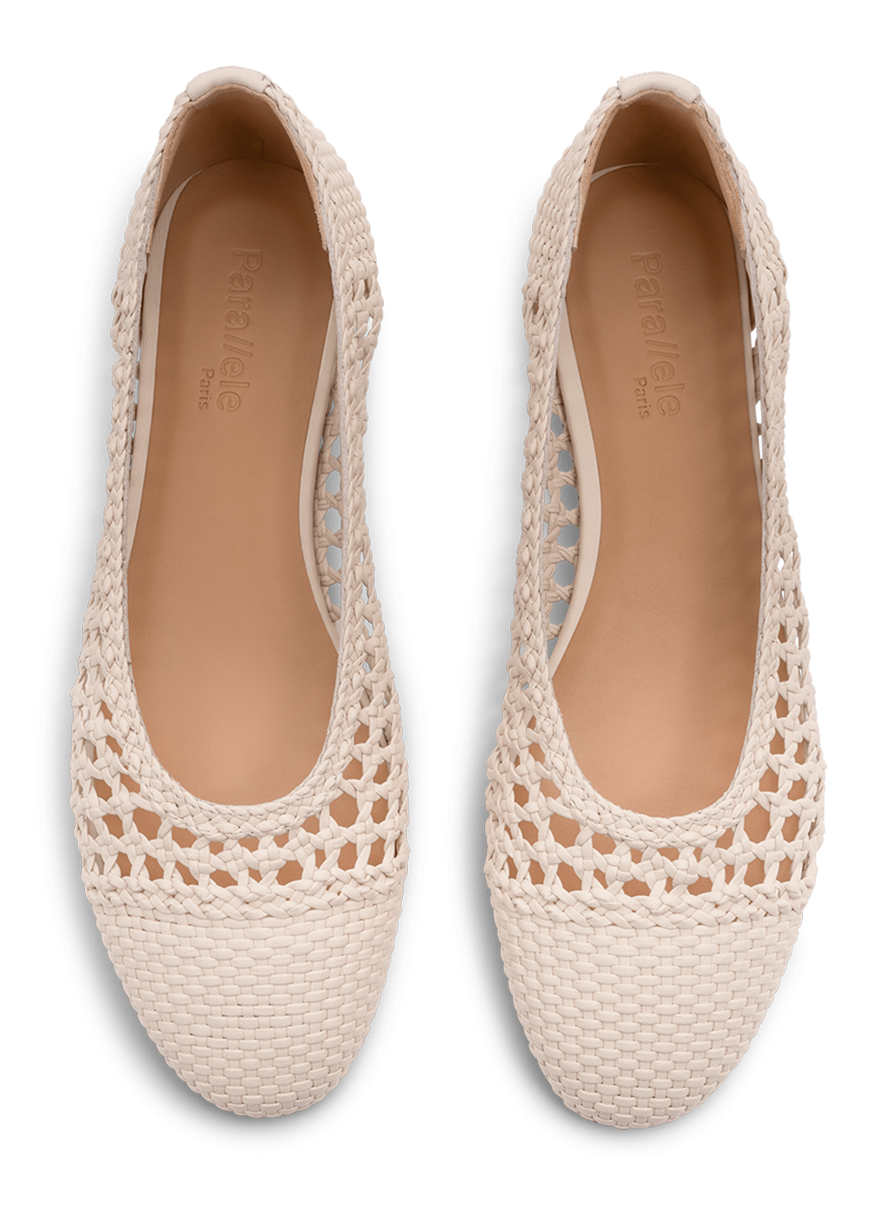 Braided nappa leather ballet flats in latte PARALLELE PARIS White