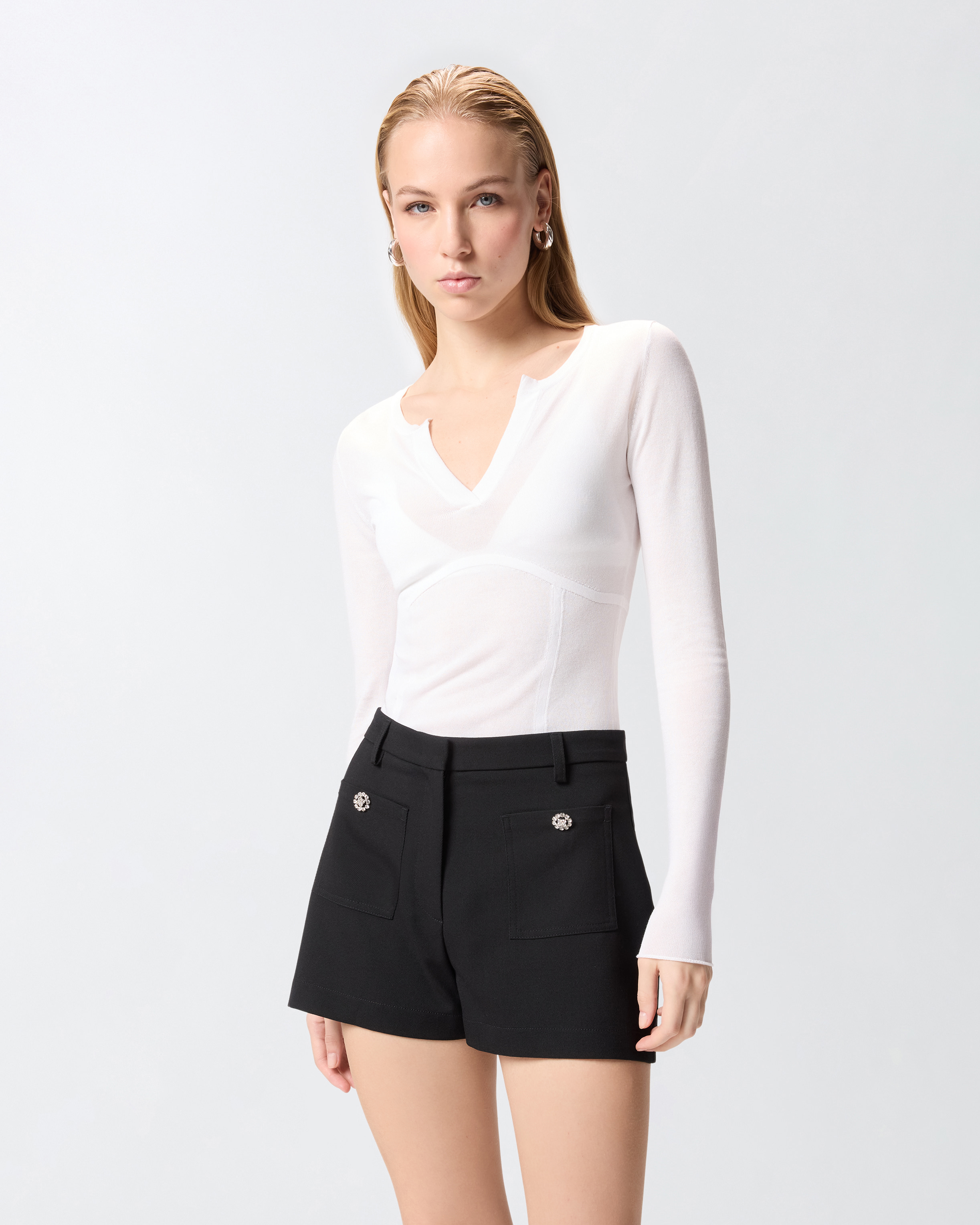 Pull à encolure ronde ouverte en v PINKO Blanc