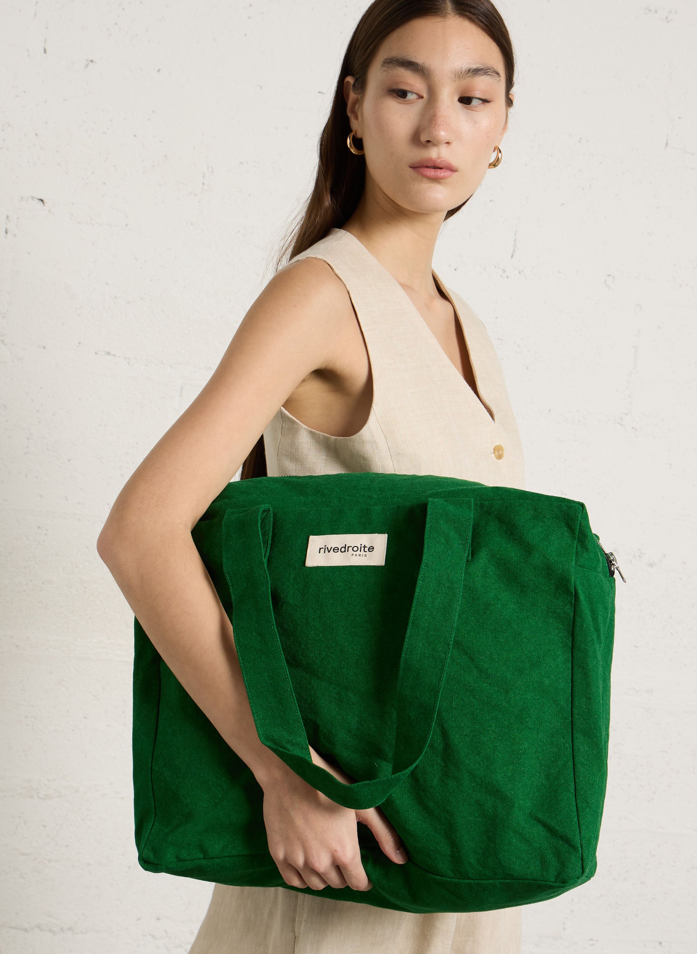 Sac week-end en coton recyclé mélangé RIVEDROITE PARIS Vert