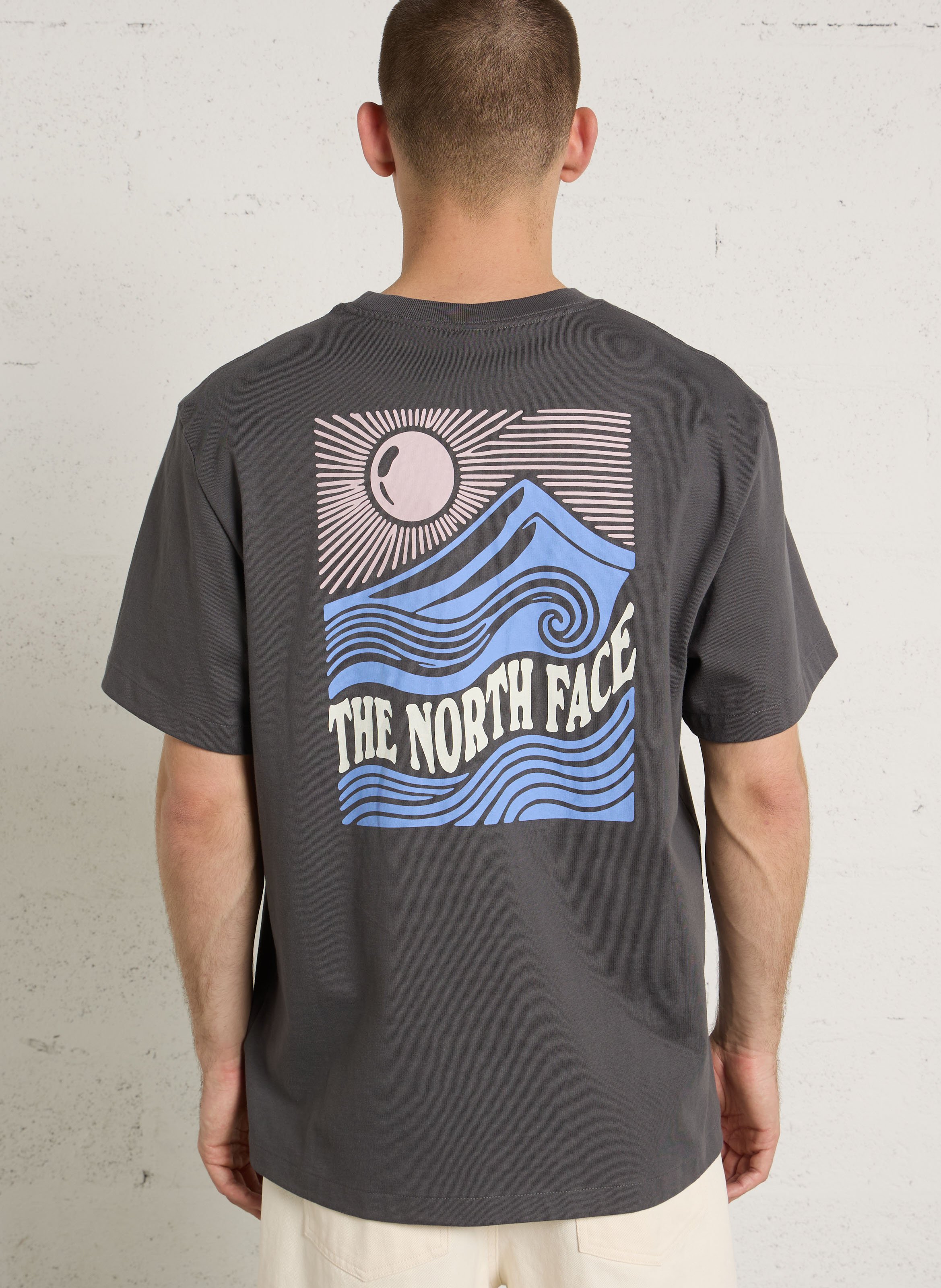 Oversize round-neck cotton T-shirt with screen print THE NORTH FACE Grey