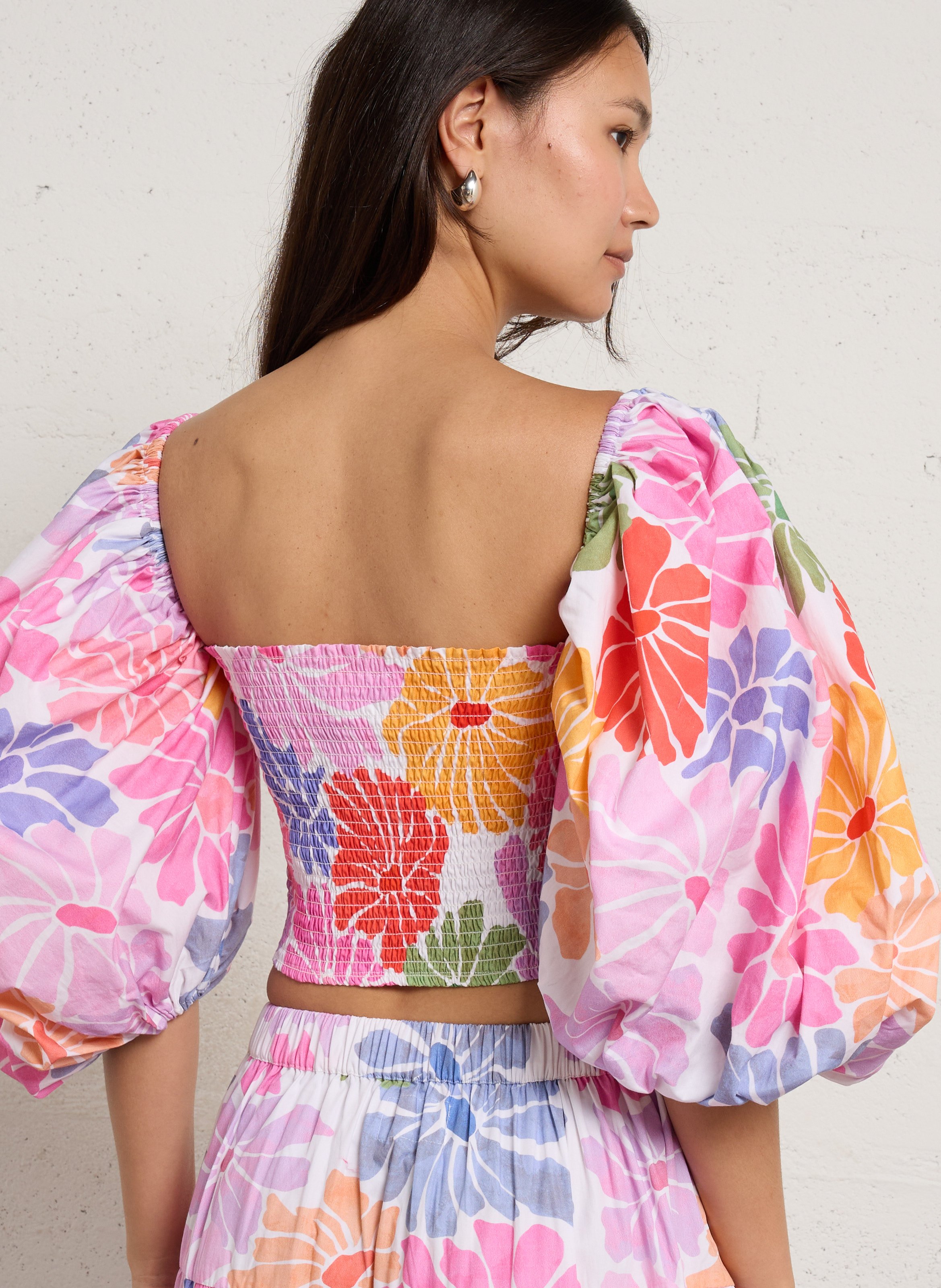 Bardot crop top in printed cotton SUNDRESS Multicolored