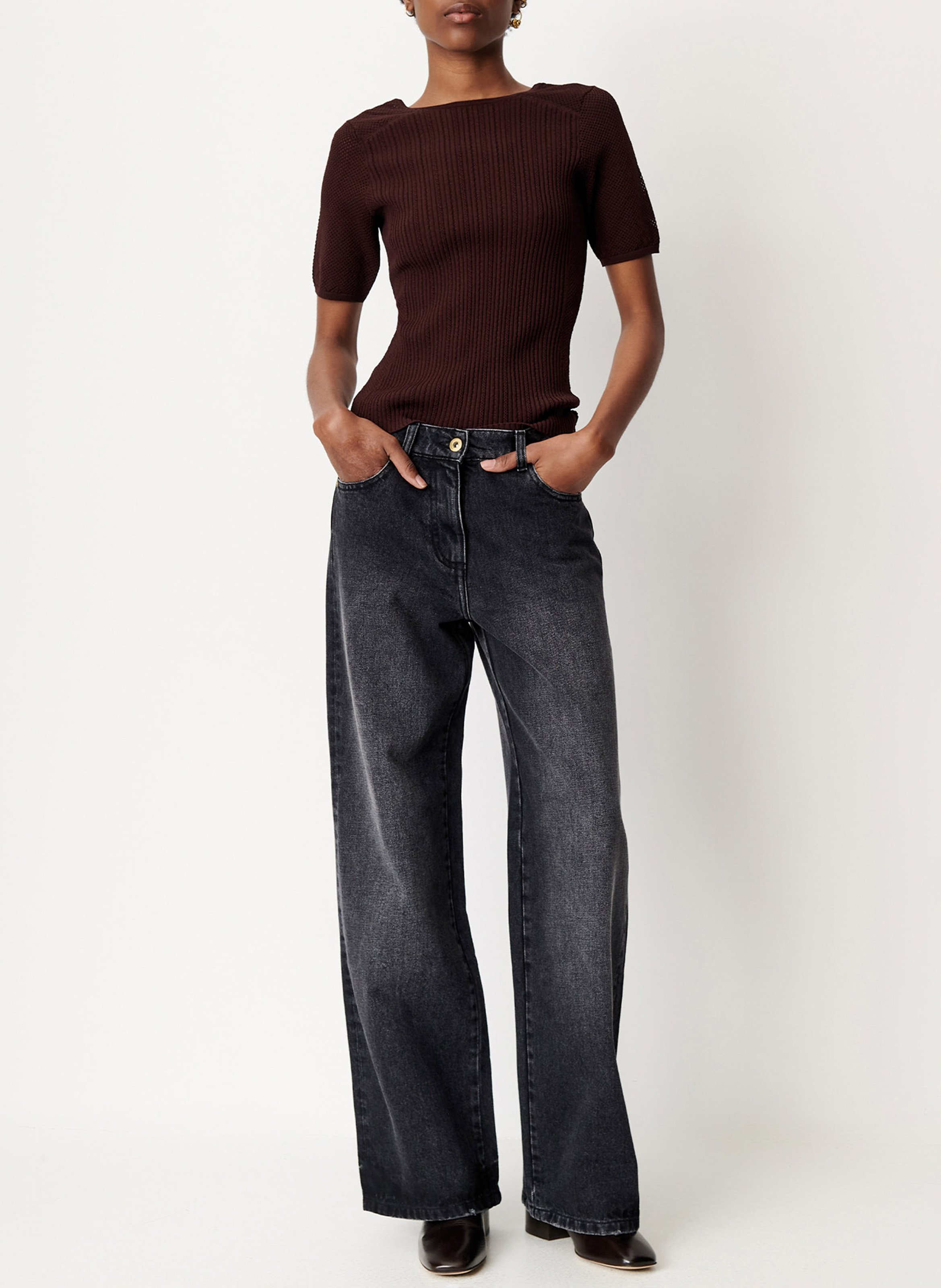 Round neck cotton top SESSUN Brown