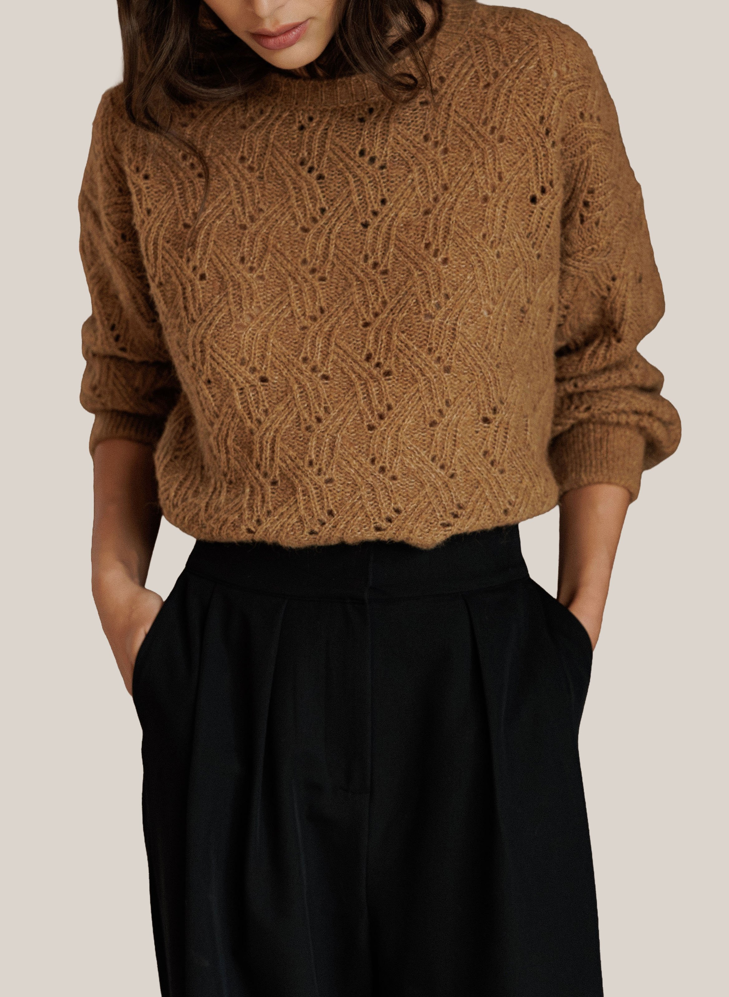 Oversized open-work sweater INDI & COLD Brown