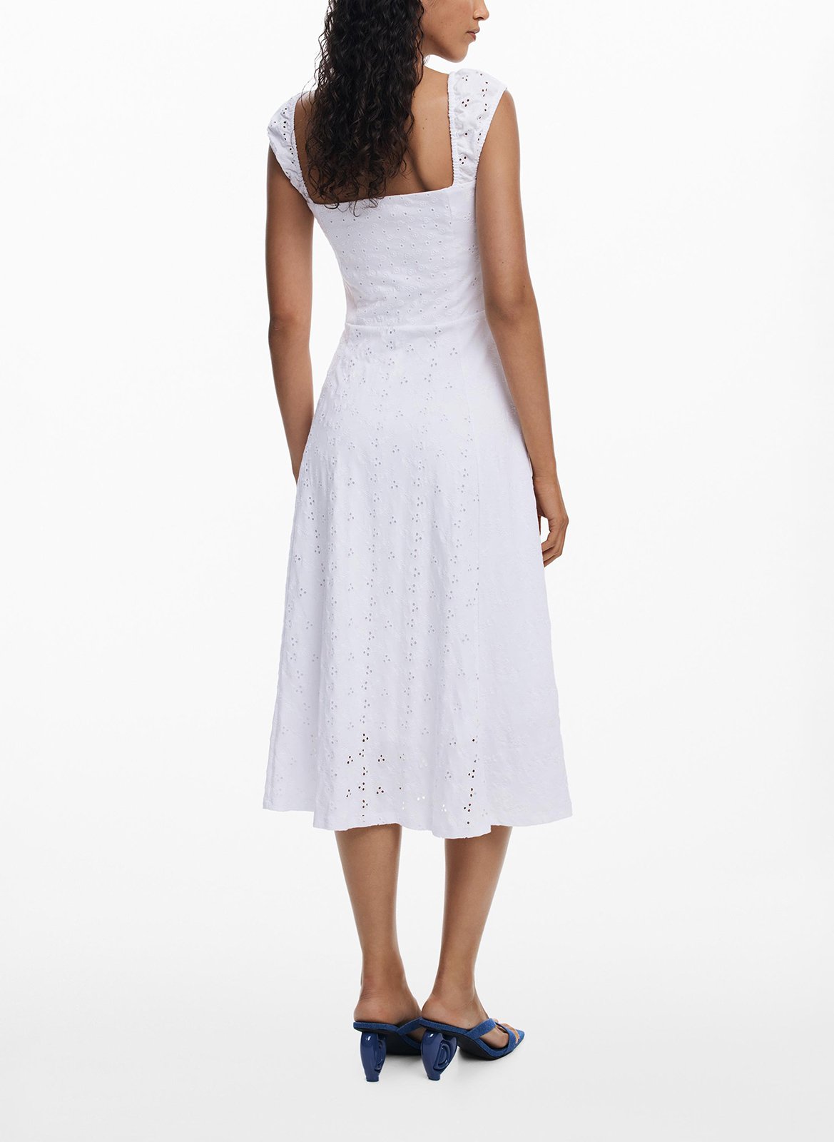 Robe midi décolleté coeur en coton DESIGUAL Blanc