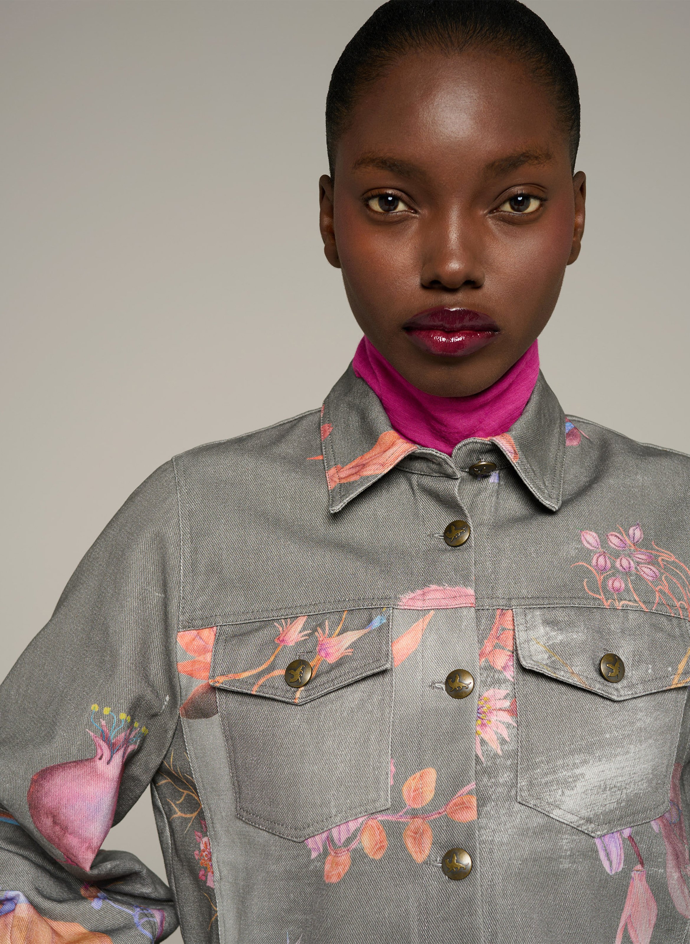 Veste en jean imprimée en coton COTELAC Gris