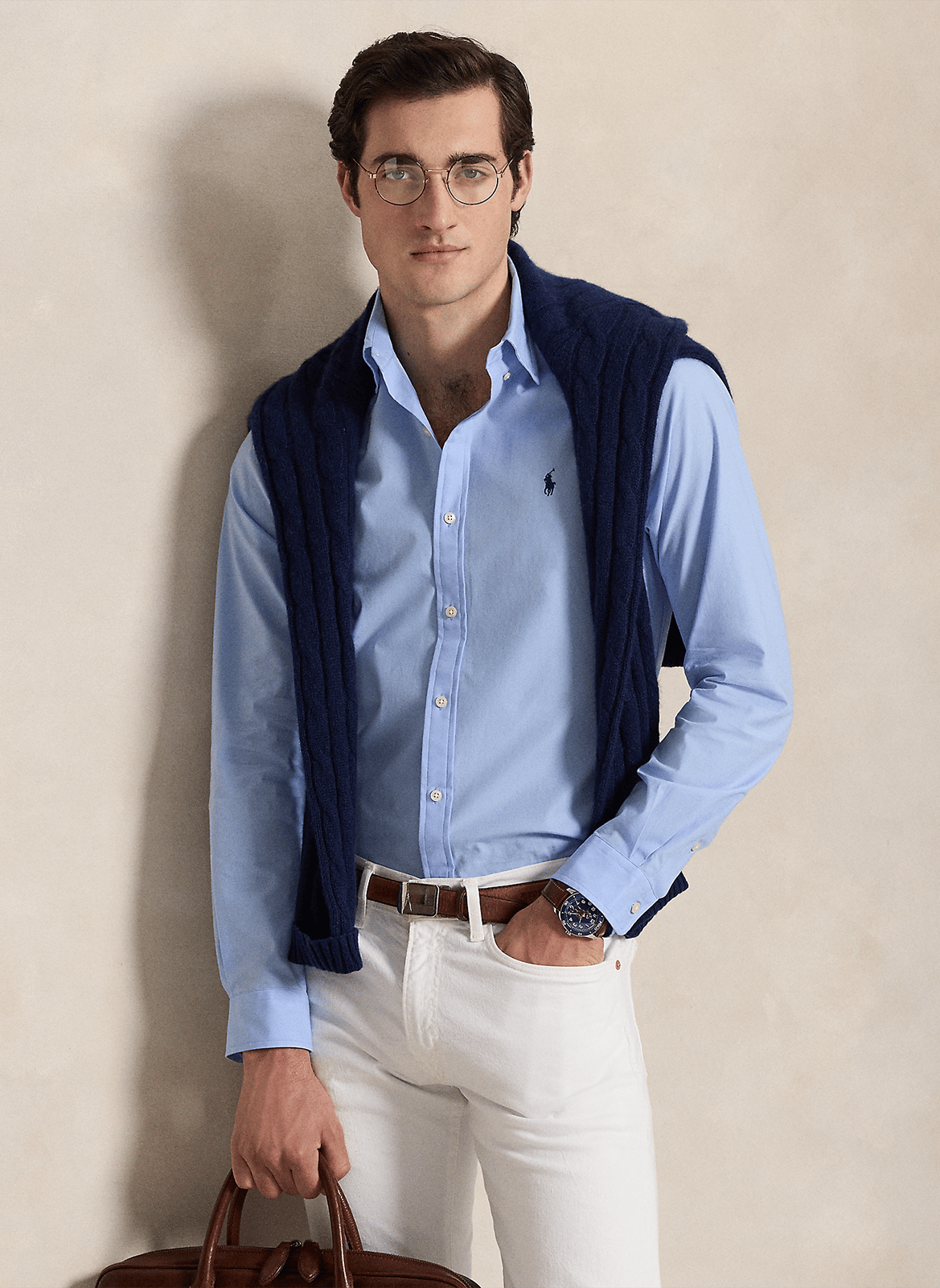 Cotton-blend straight-cut shirt with button-down collar POLO RALPH LAUREN Blue