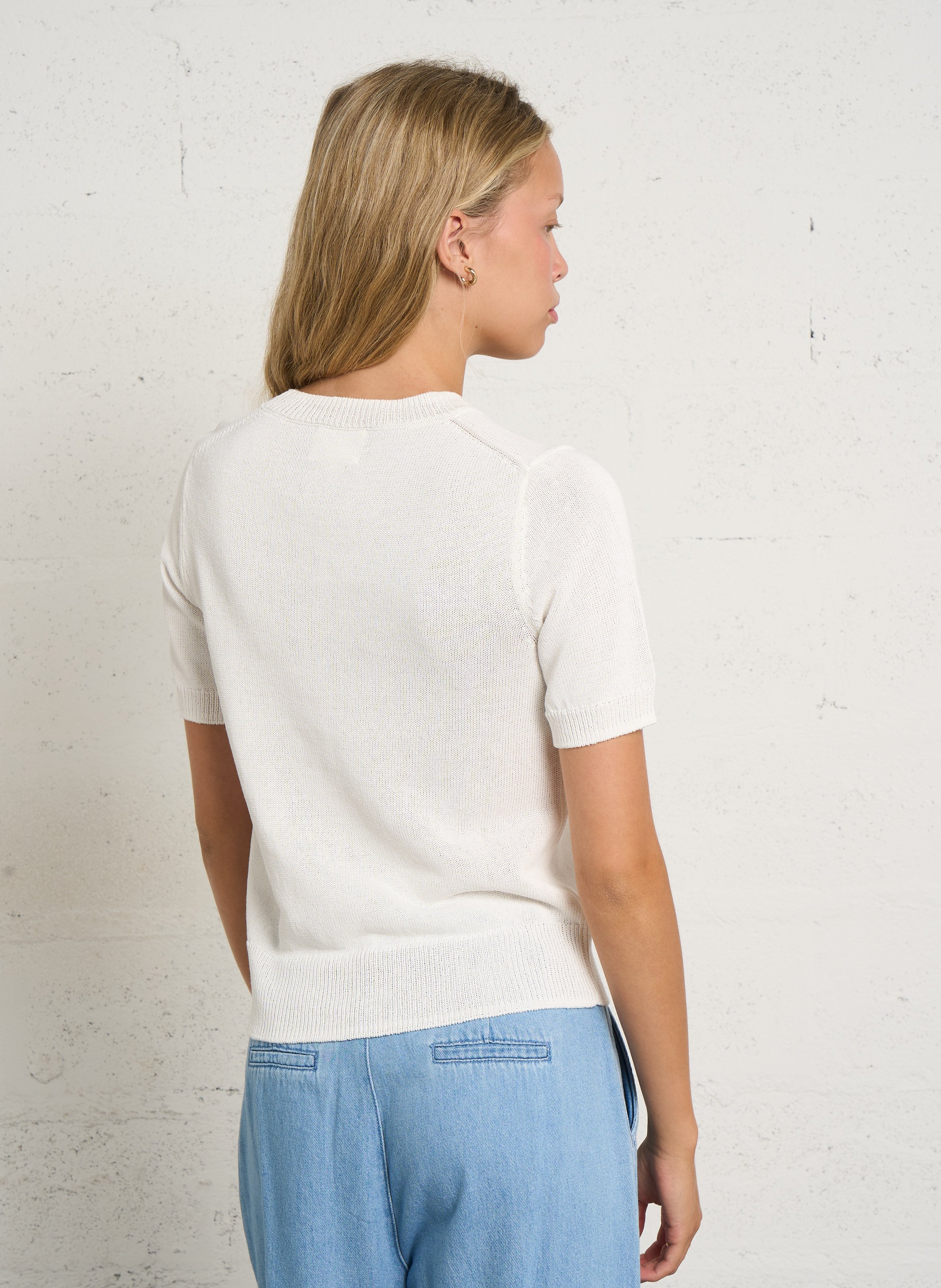 Rundhals-T-Shirt aus Baumwoll-Mix MAISON 123 Weiss