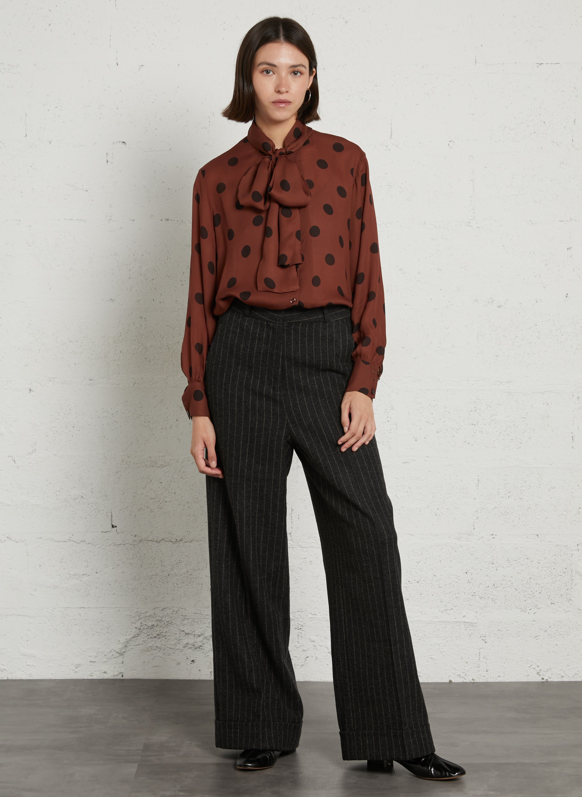 Loose-fitting blouse with pattern DES PETITS HAUTS Brown