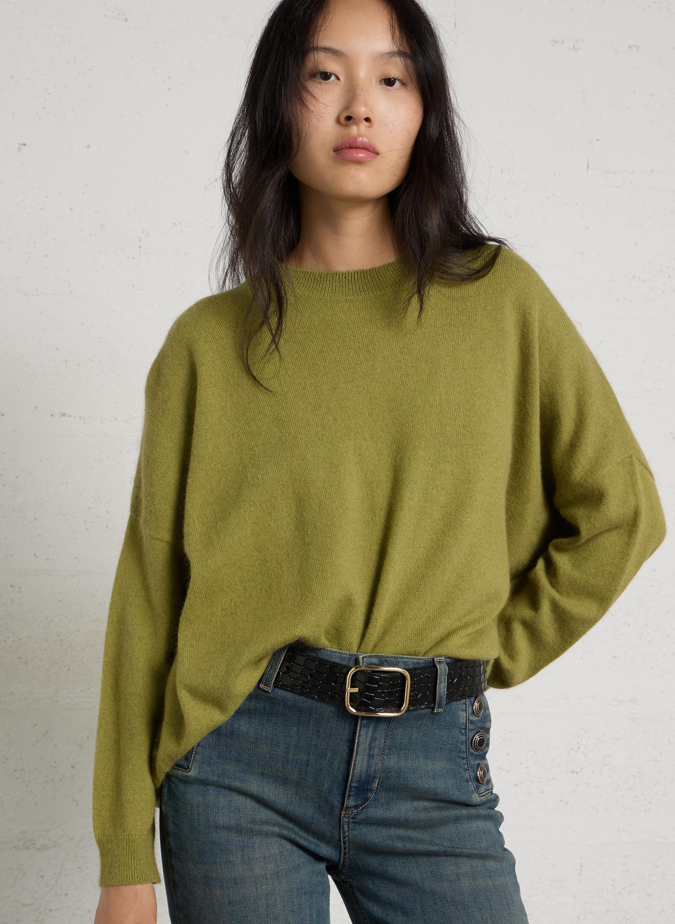 Pull droit col rond en laine BELLA JONES Beige