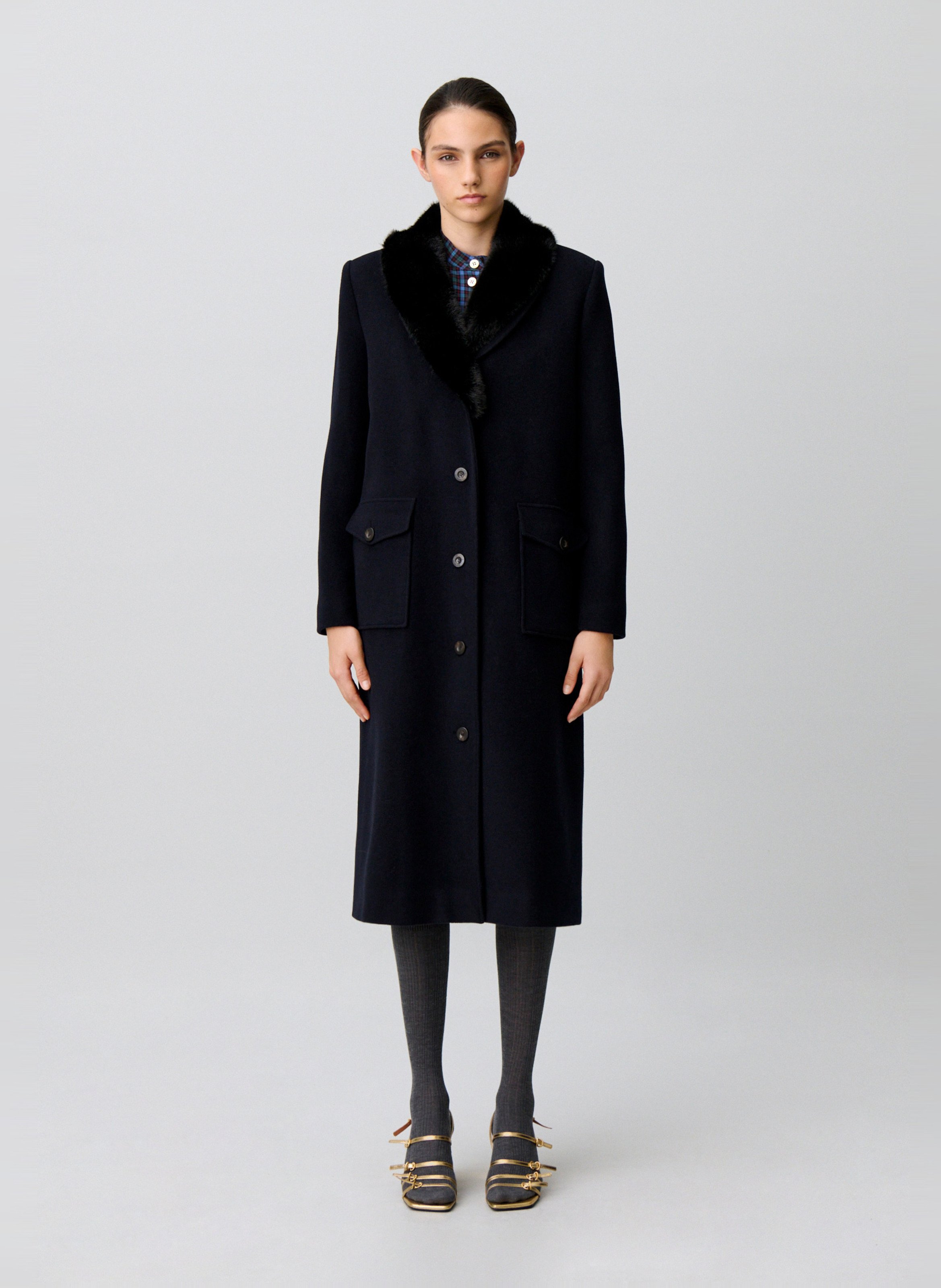 Solid Long Wool Blend Coat CLAUDIE PIERLOT Blue
