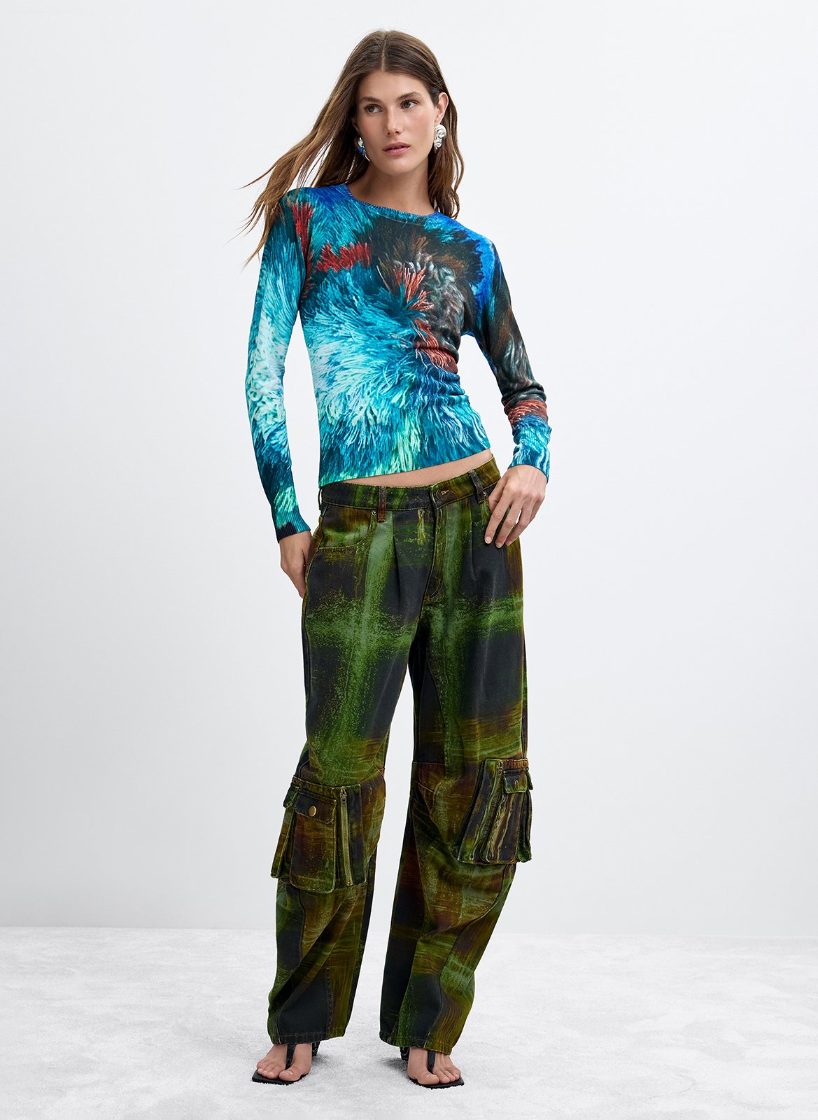 Pull col rond imprimé DESIGUAL Bleu