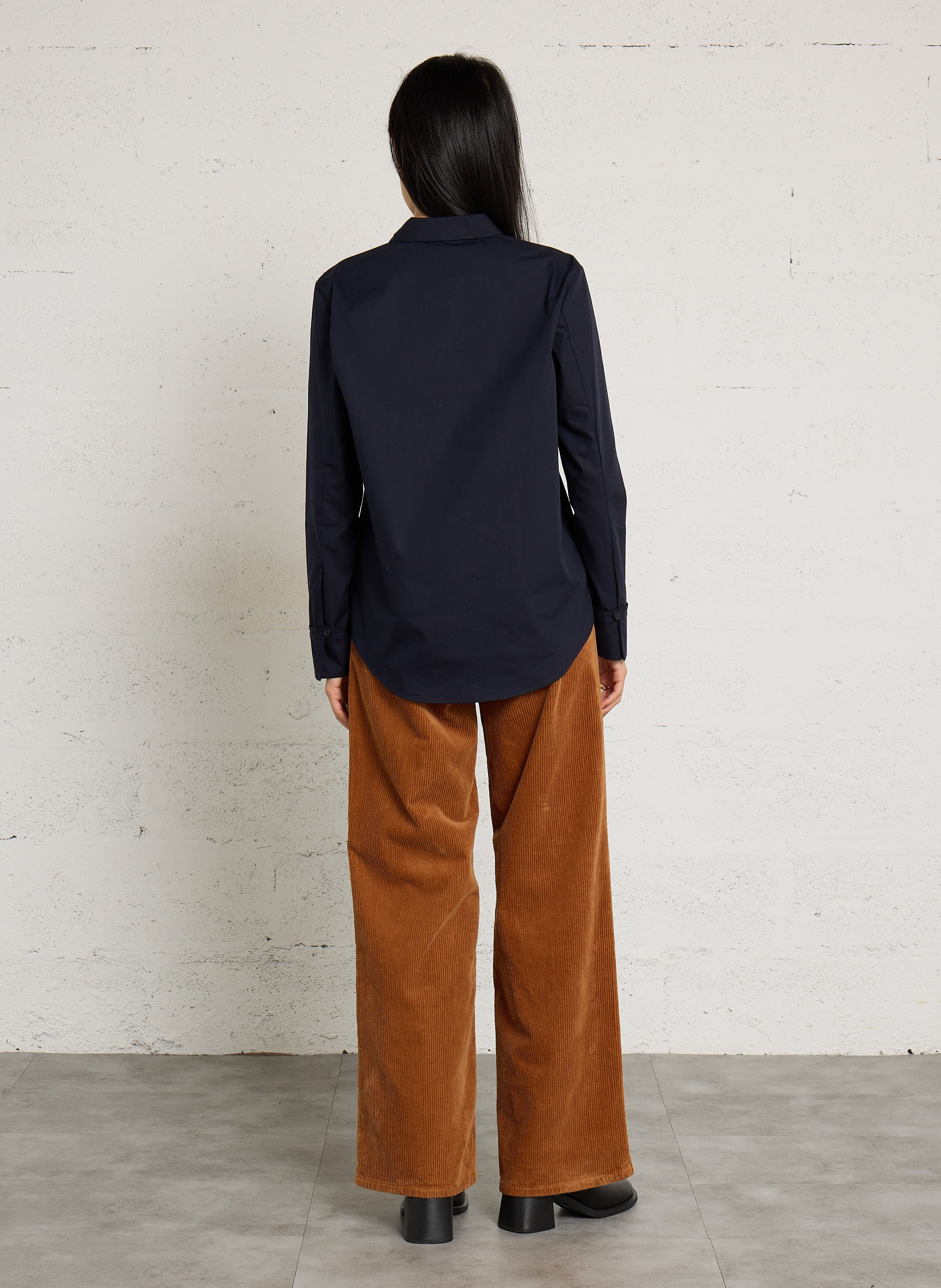 Rechte, katoenen blouse met klassieke kraag IKKS Blauw
