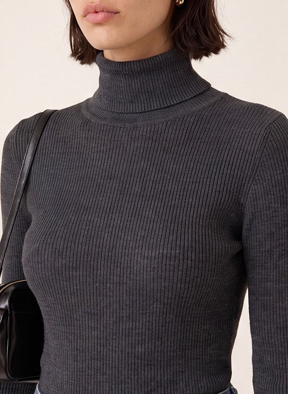 Close-fit wool polo neck sweater | Grey KOOKAI Women