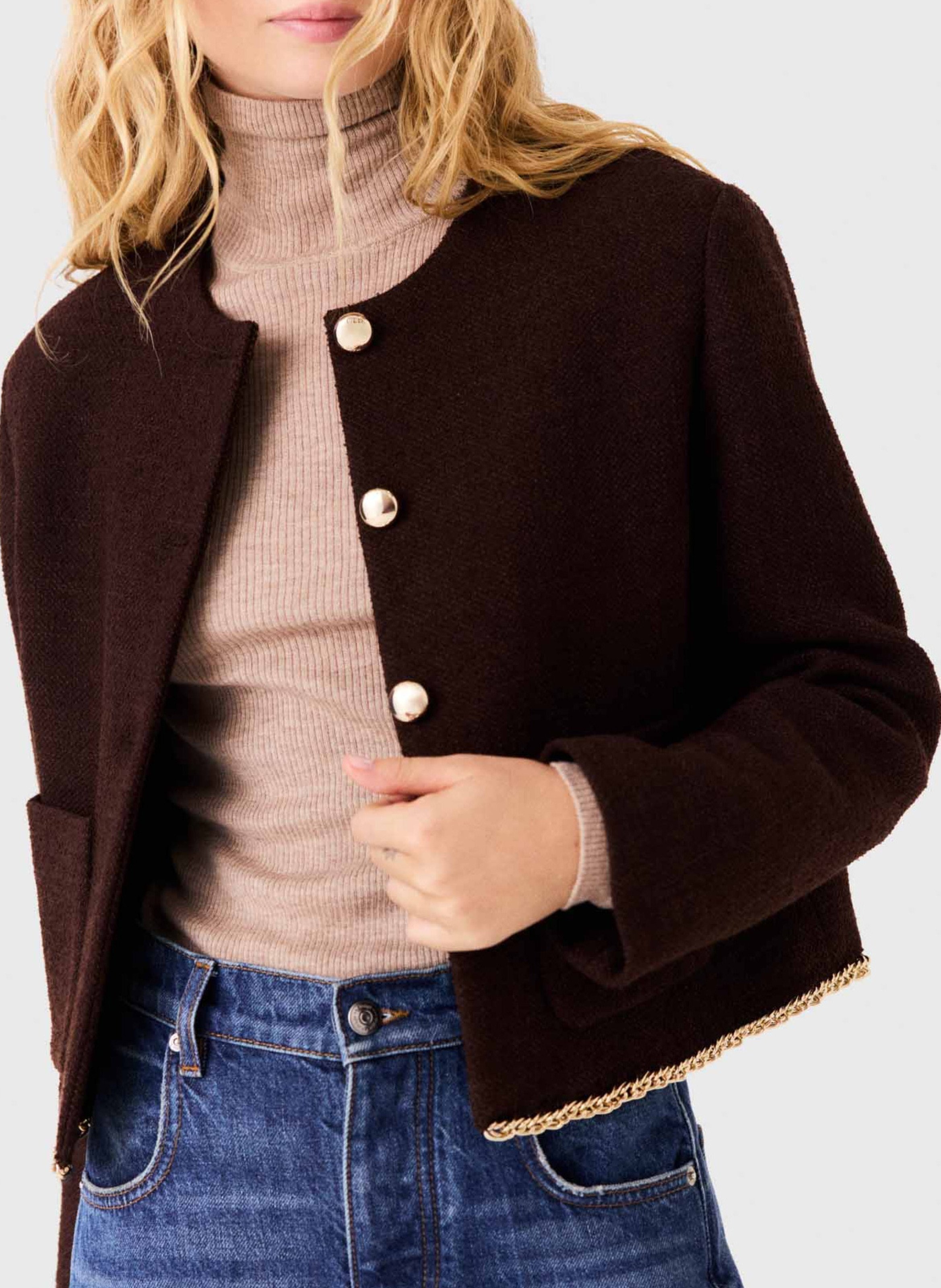 Veste courte droite col rond MAJE Bruin