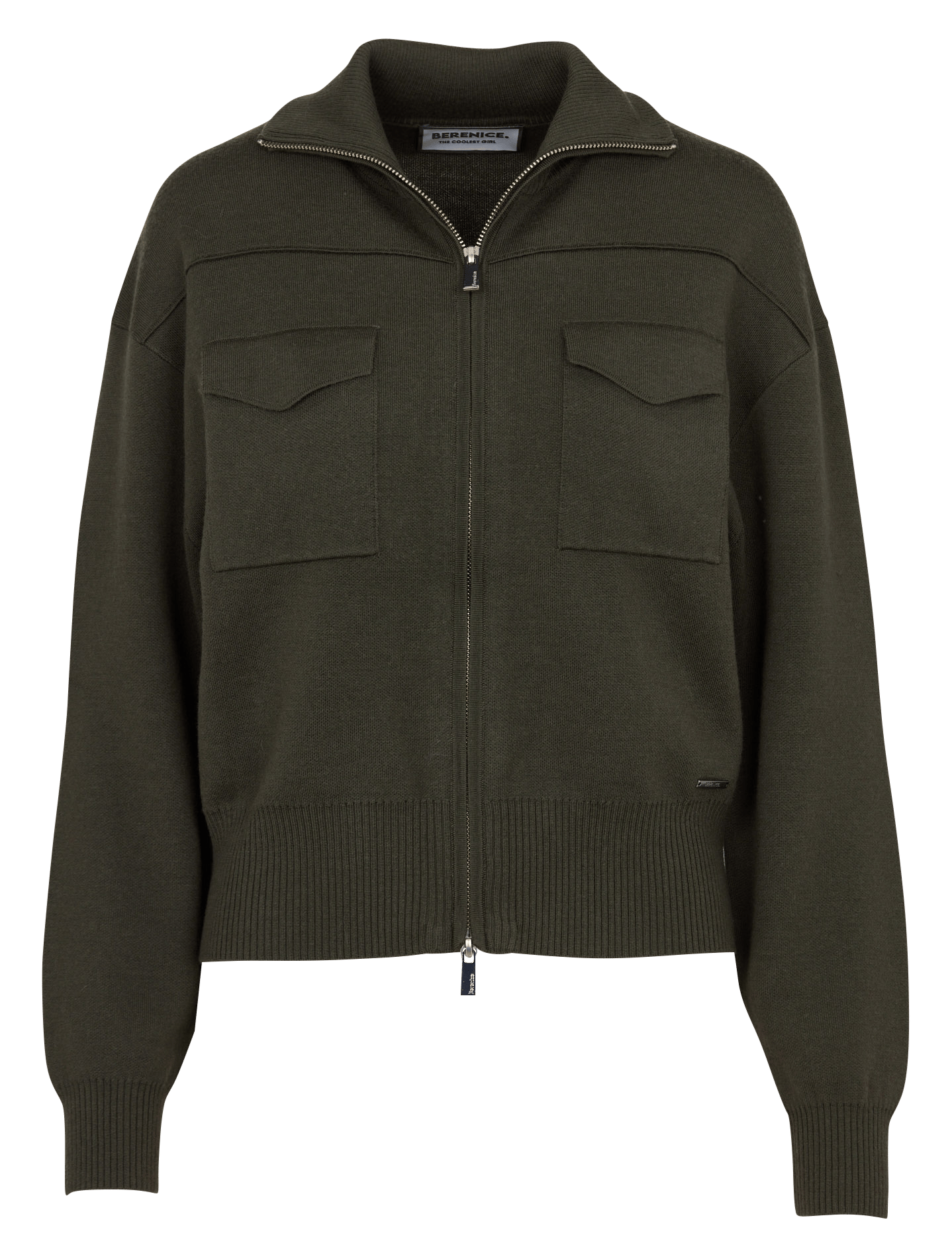 Cardigan droit zippé en laine BERENICE Kaki