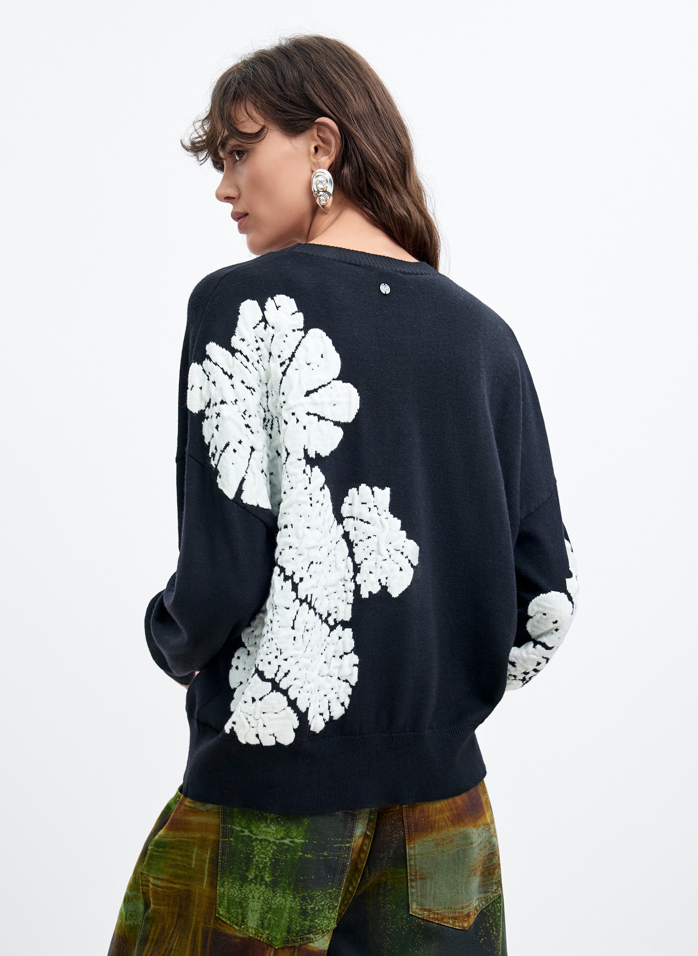Pull ample col rond à motif DESIGUAL Noir