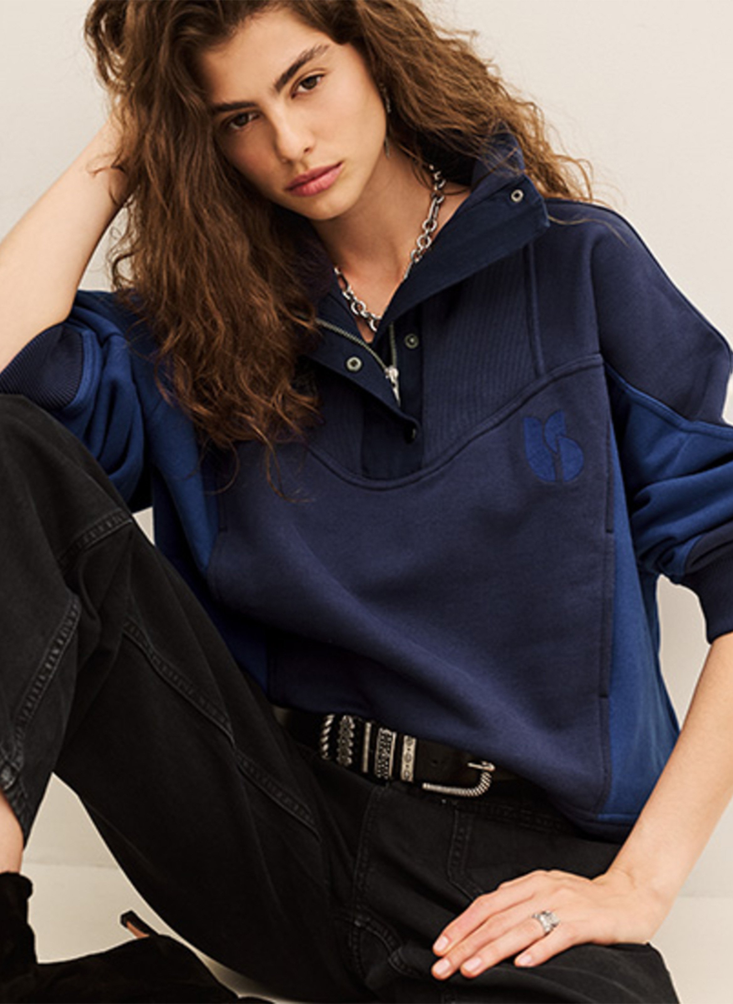 Loose-fit high-neck buttoned sweater | Blue BA&SH Women