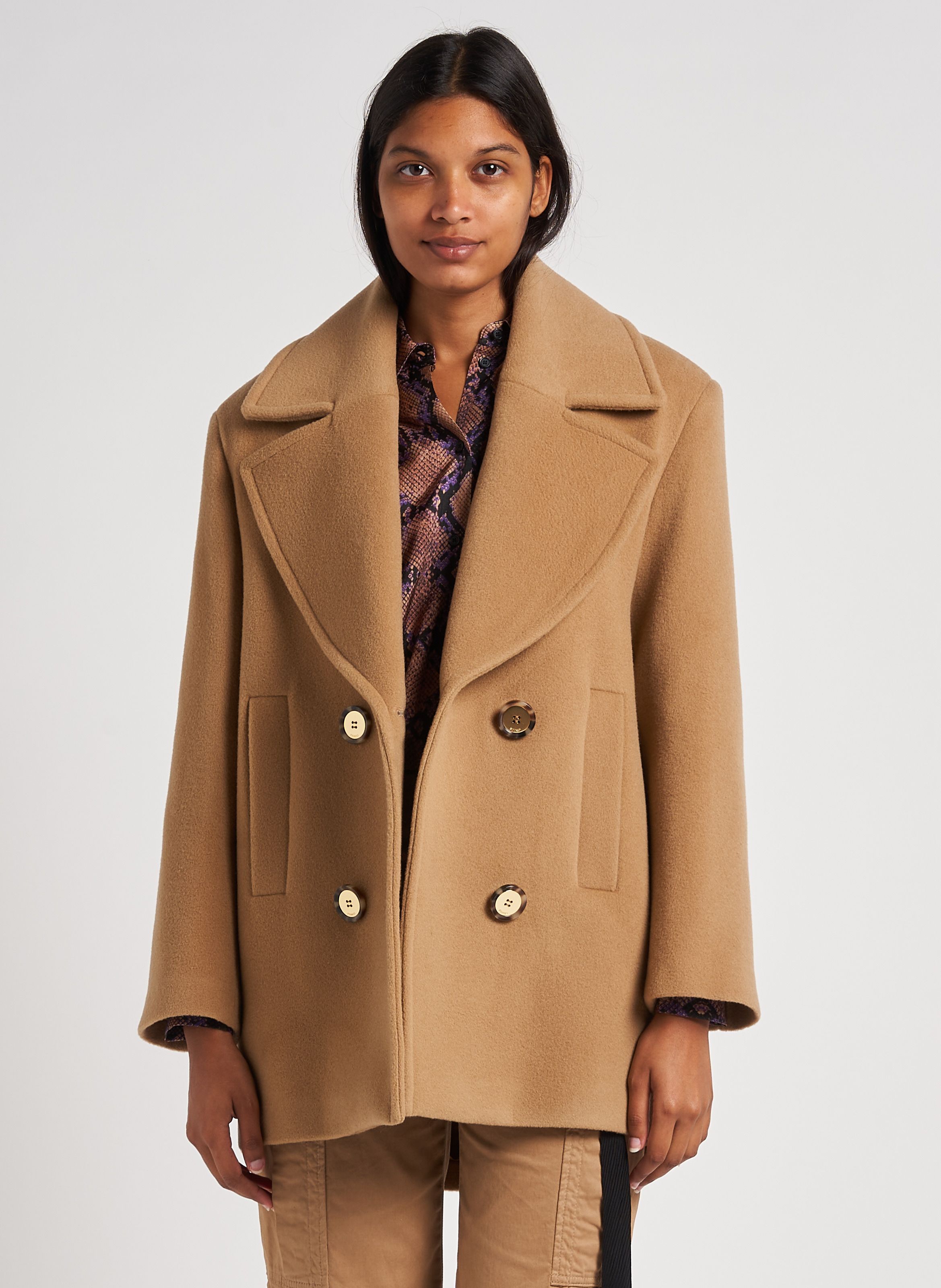 Wool-blend Coat With Tailored Collar Cammello Mocaccino Pinko