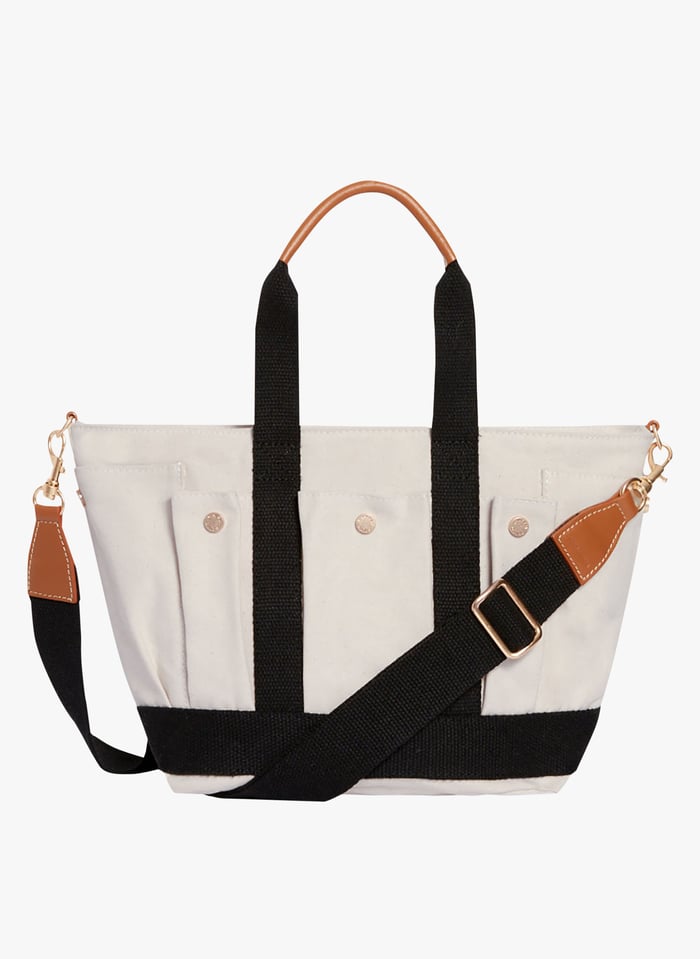 Cotton Canvas Multi pocket Tote Bag Ecru noir Vanessa Bruno