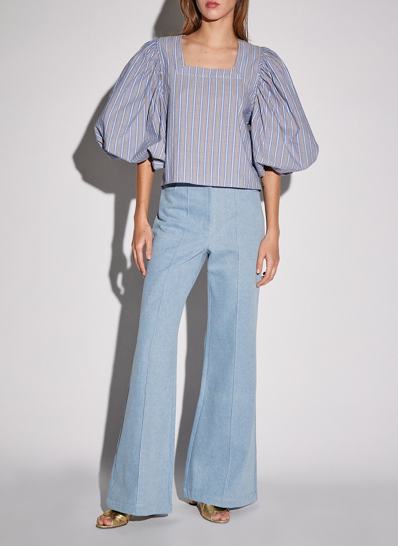Striped cotton square-neck top THE LABEL EDITION Blue