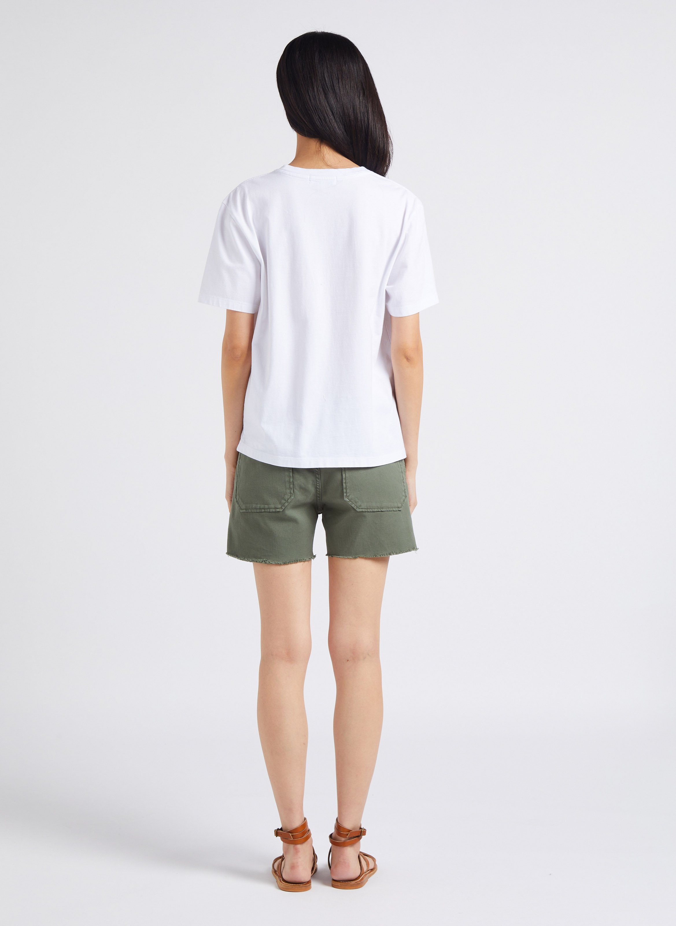 Tee-shirt droit col rond brodé en coton bio MAISON LABICHE Blanc