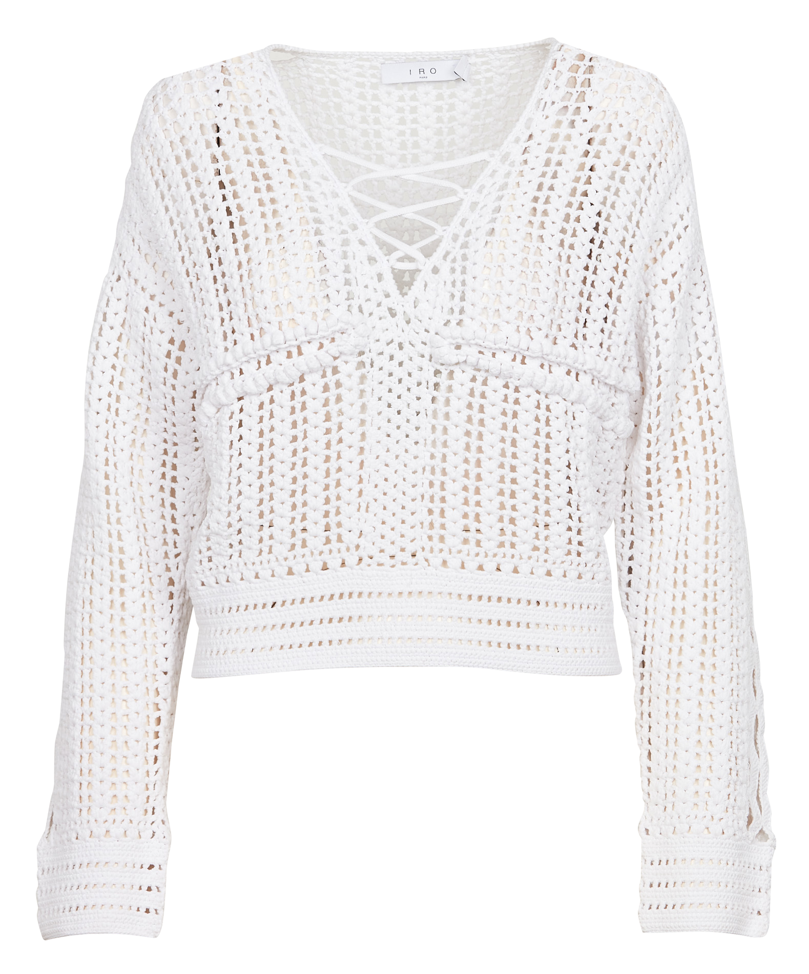 Pullover dritto scollo a V  lavorato all’uncinetto Bianco