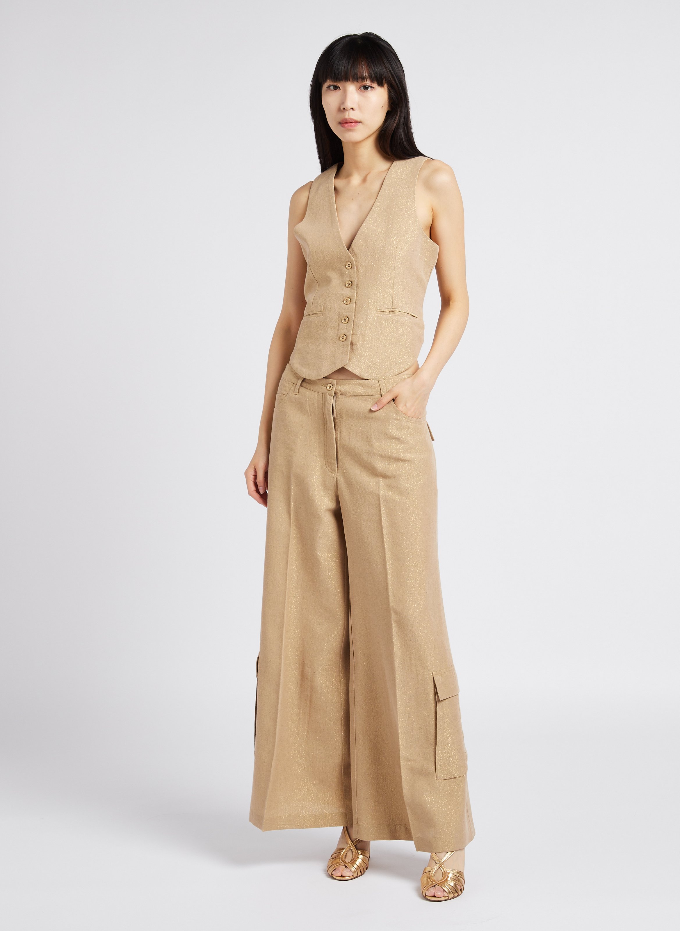 Wide-leg linen-blend pants MES DEMOISELLES Golden