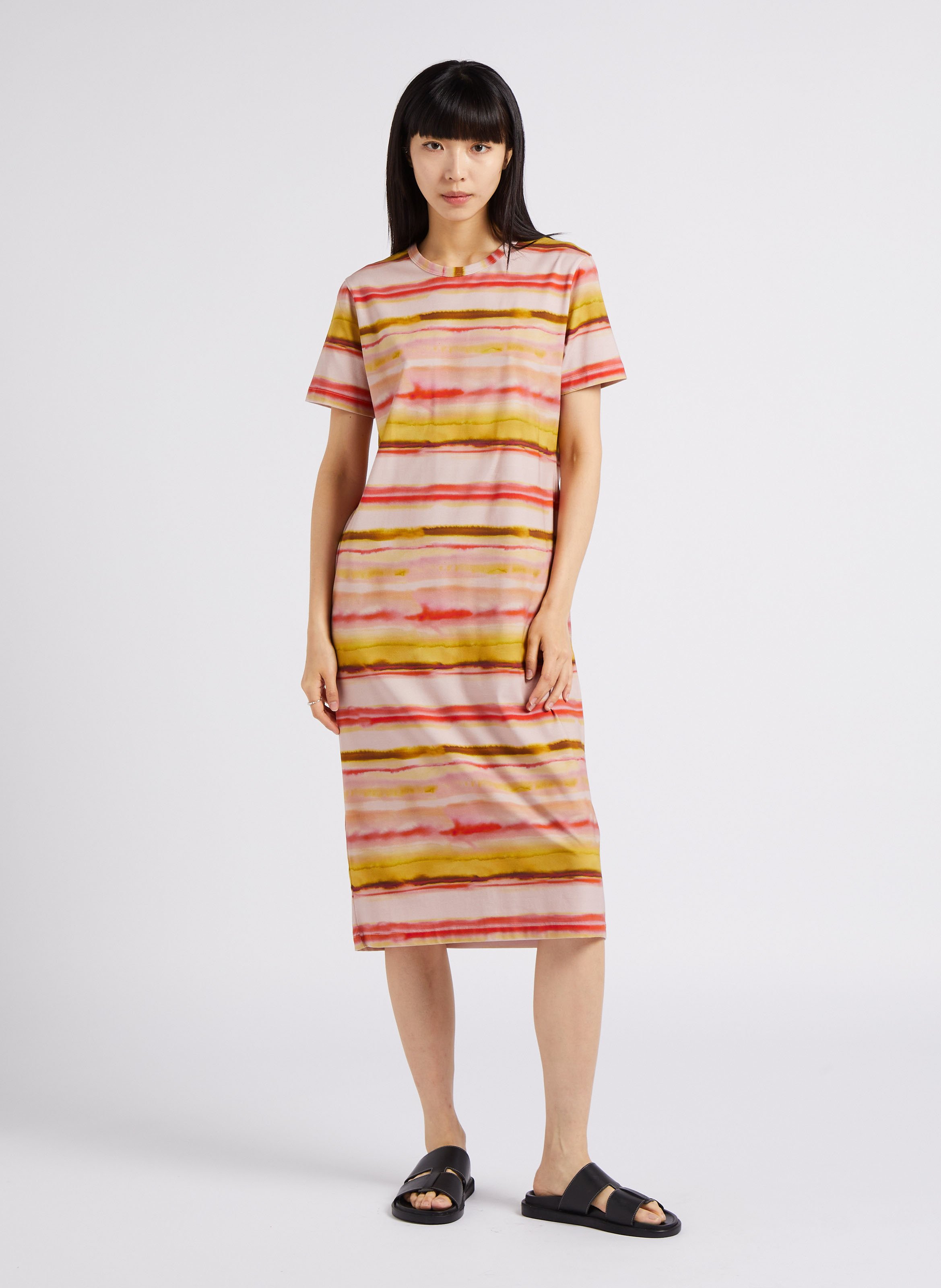Straight cotton-blend round-neck midi dress PAUL SMITH Pink