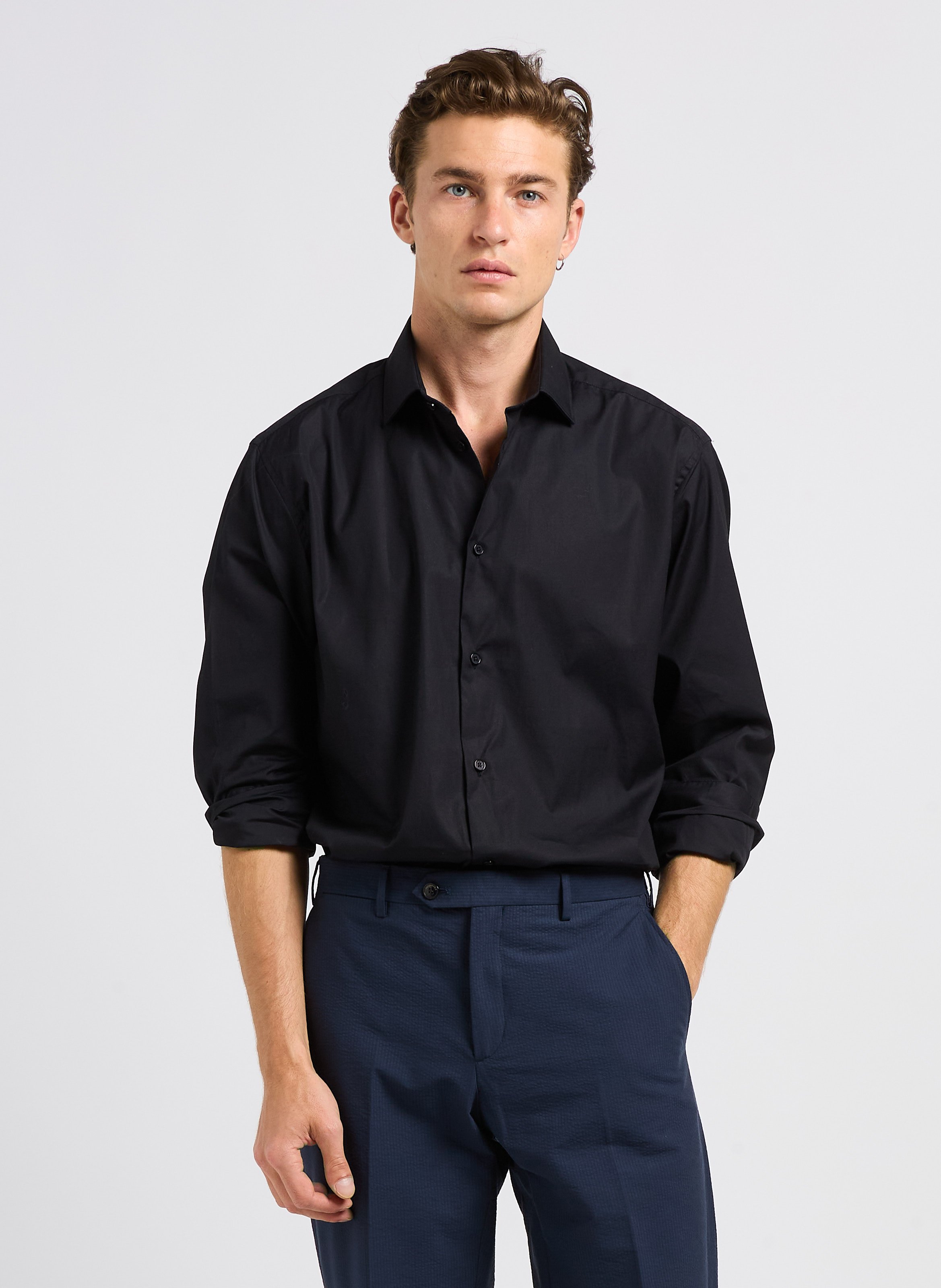 Straight cotton shirt with classic collar AU PRINTEMPS PARIS