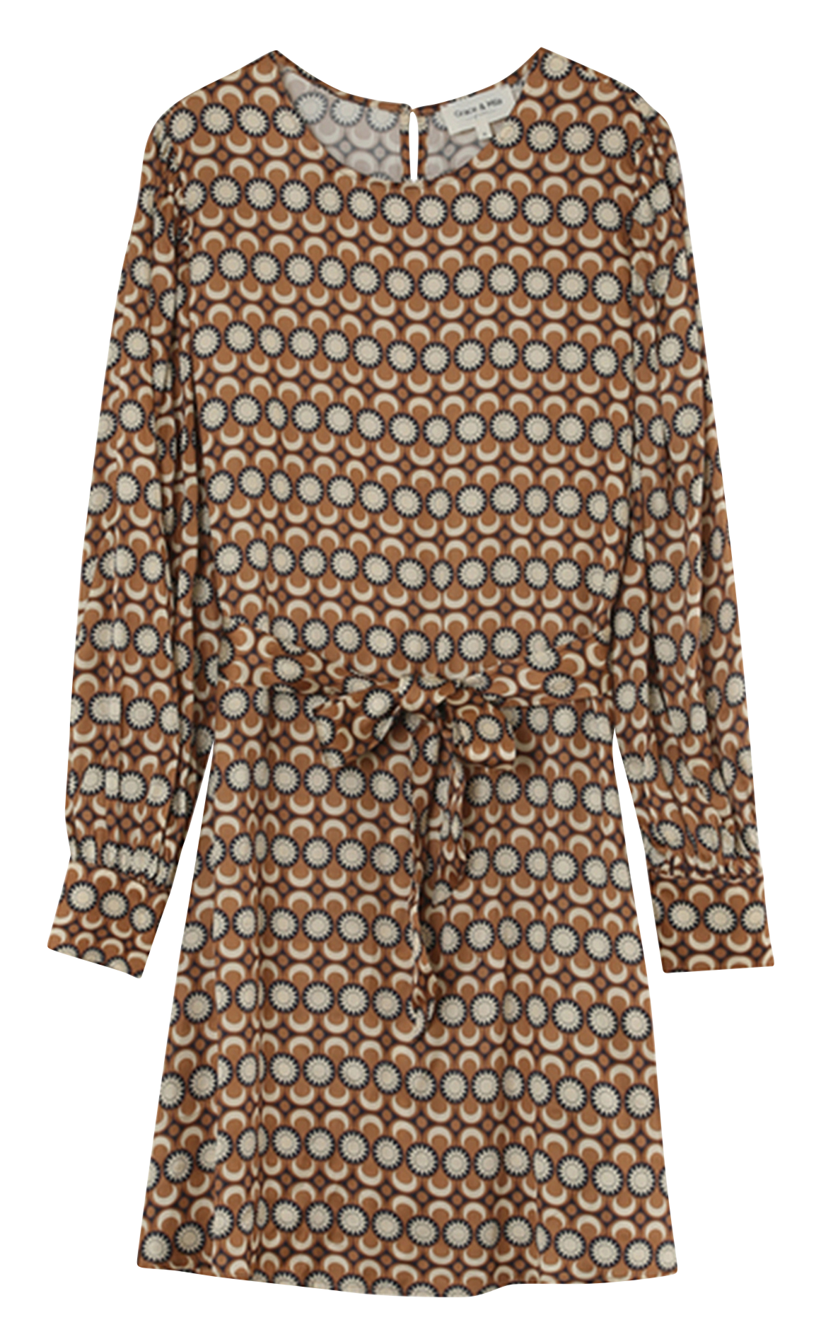 Bedrucktes Kurzkleid mit Rundhalsausschnitt Braun