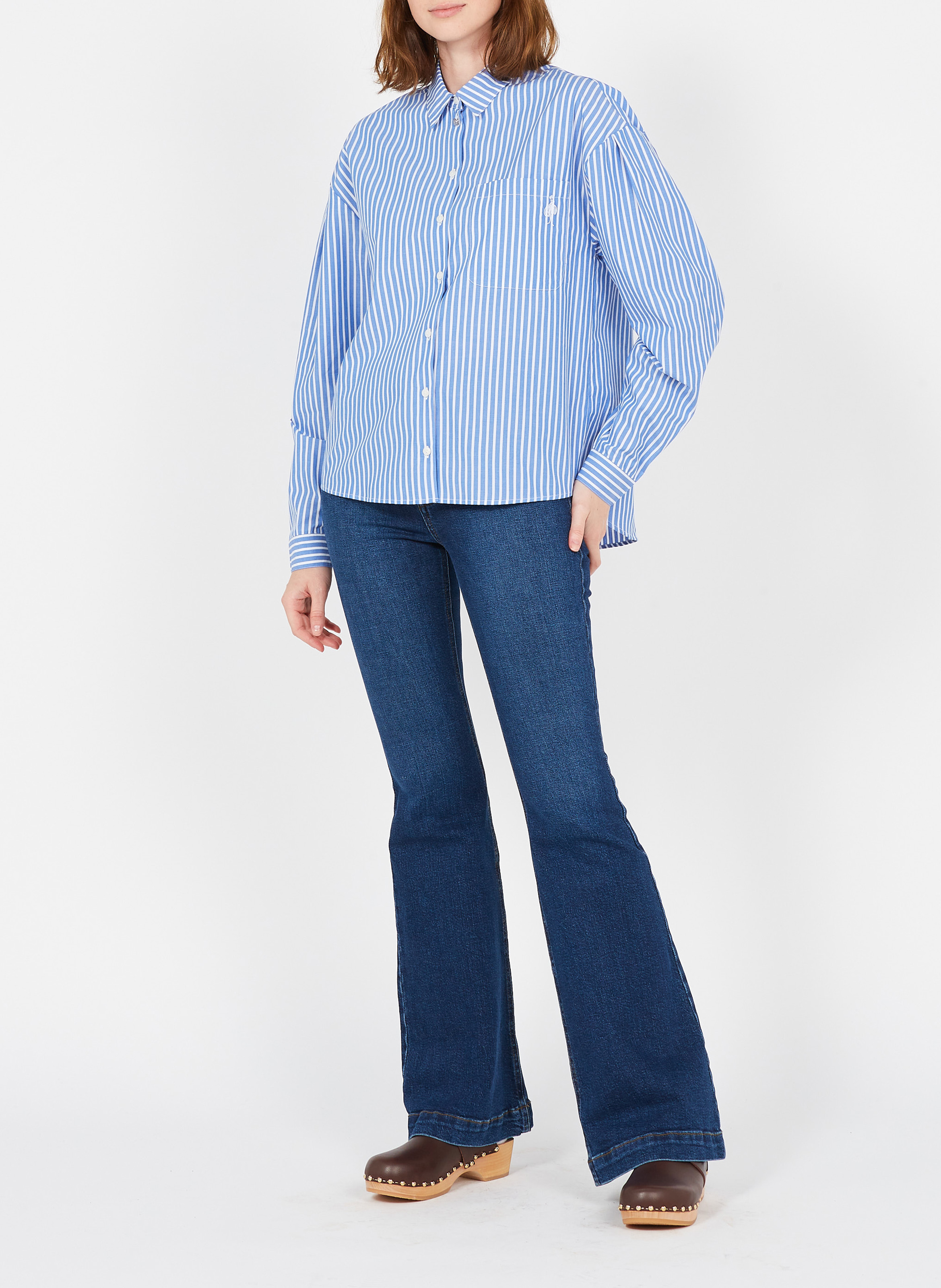 Striped cotton poplin shirt ONE STEP Blue