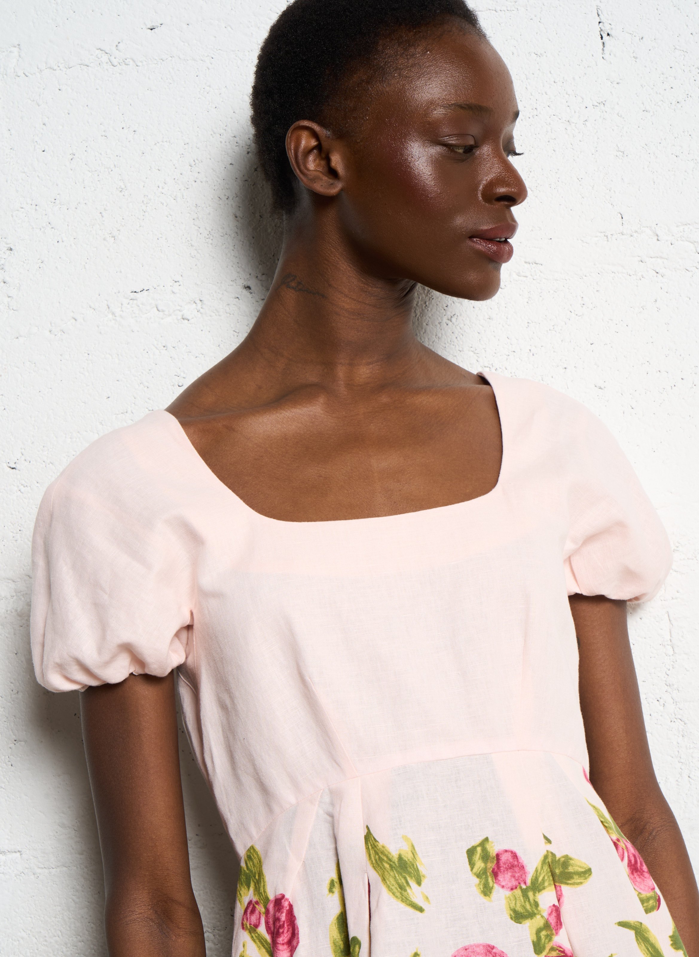 Robe courte à imprimé floral en lin et coton mélangés MAX MARA WEEK END Rose