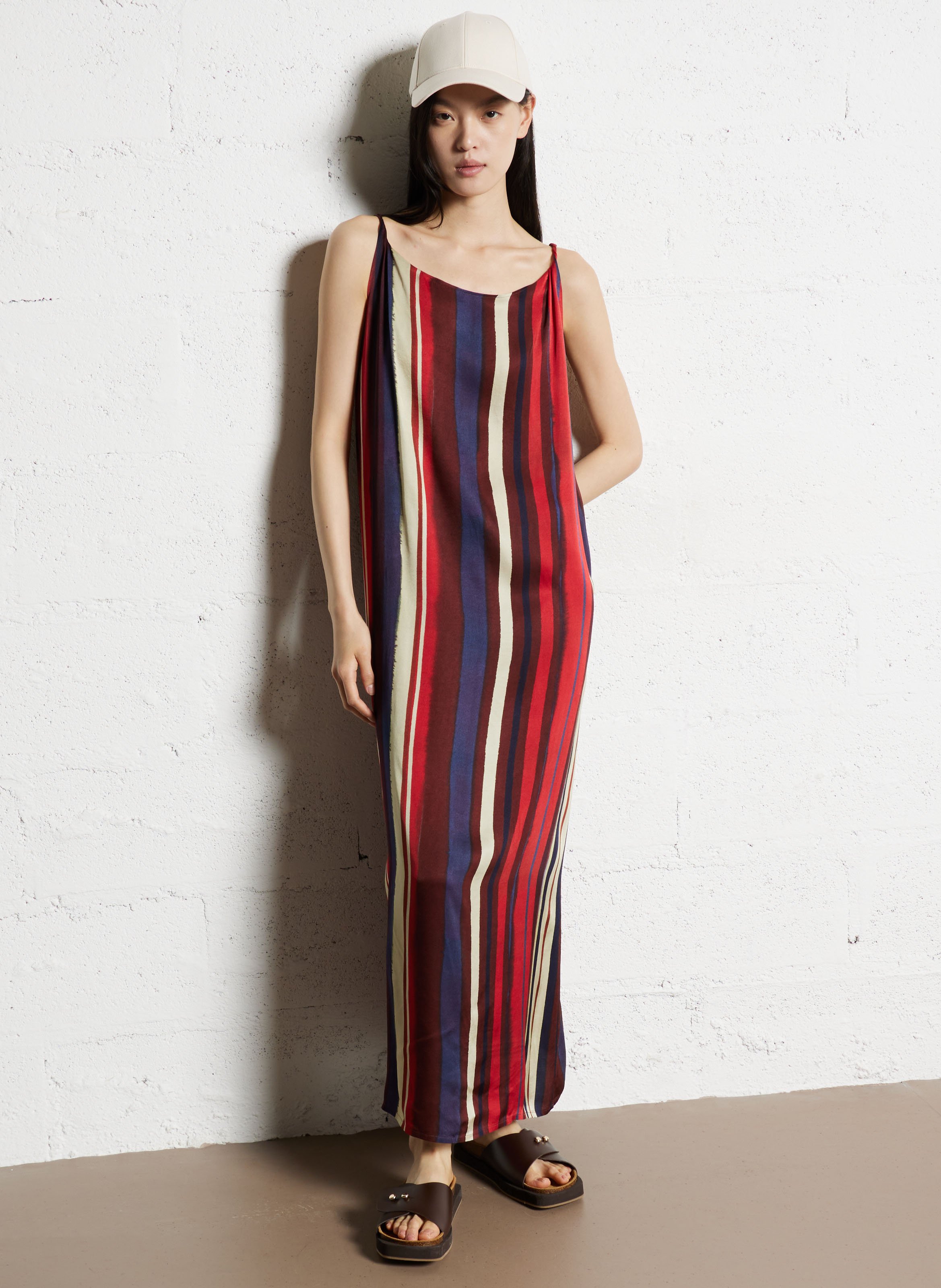 Robe midi col rond à rayures DIEGA Violet