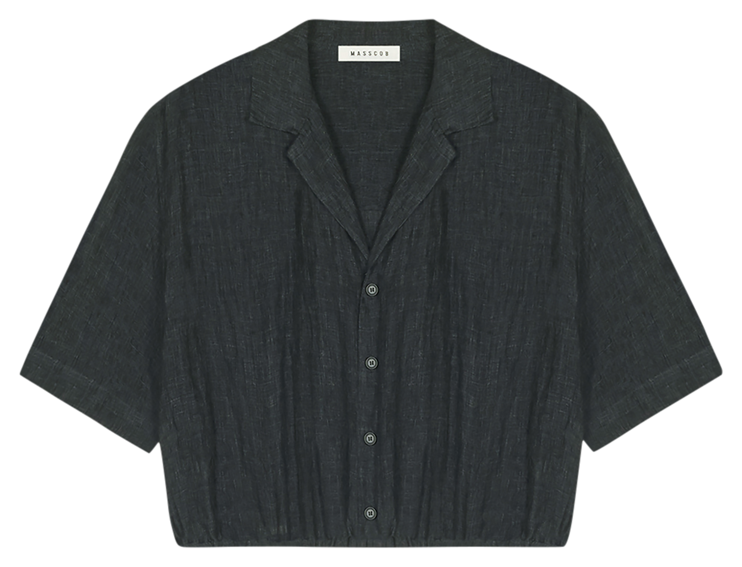 Elasticated short linen blouse MASSCOB Black