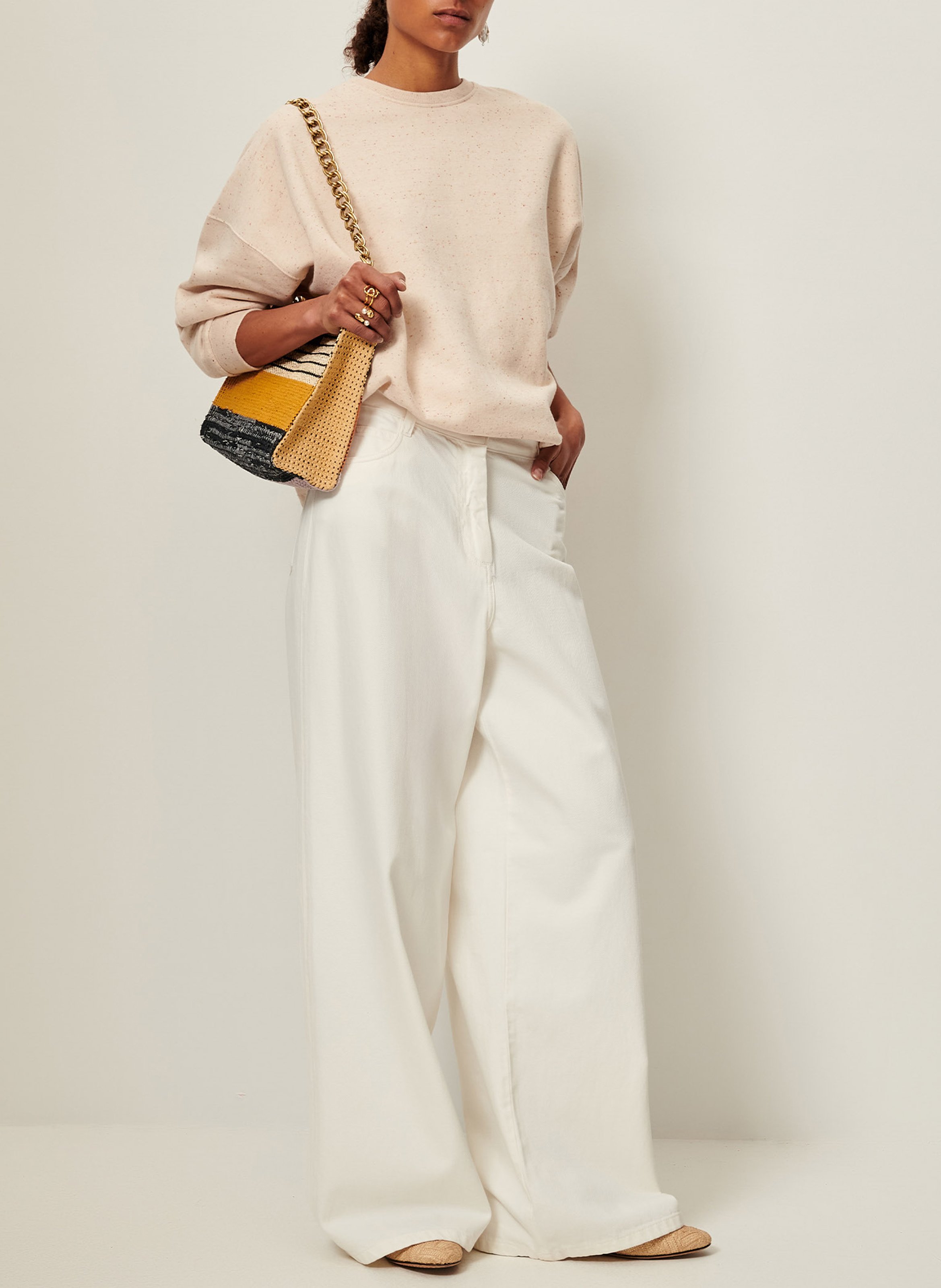 Sweat col rond oversize en coton mélangé SESSUN Beige