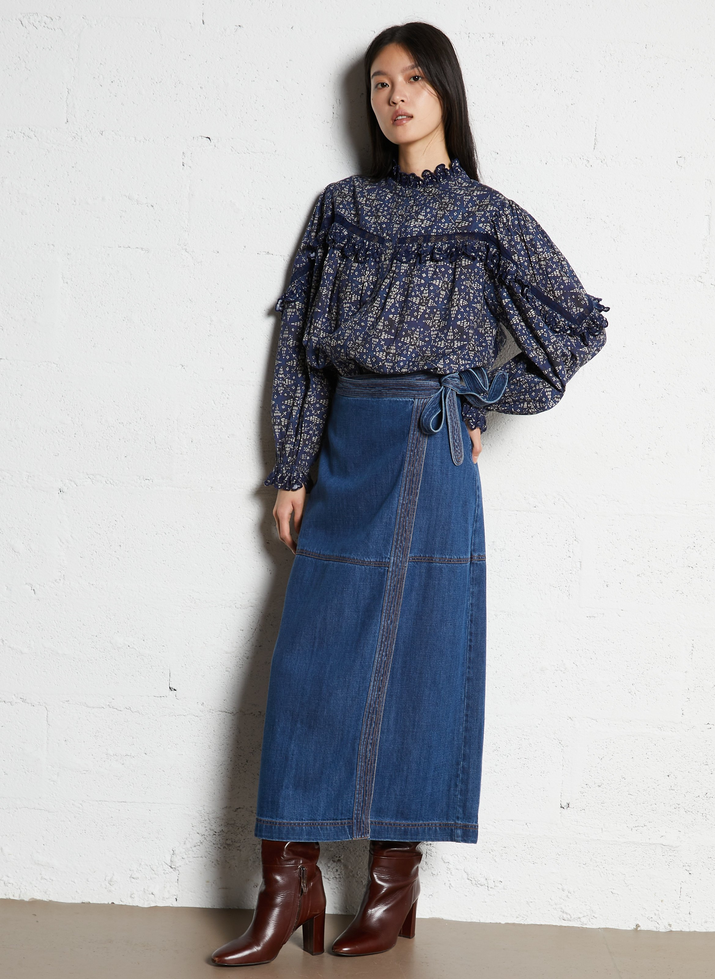 Cotton-blend midi skirt LOUISE MISHA Blue