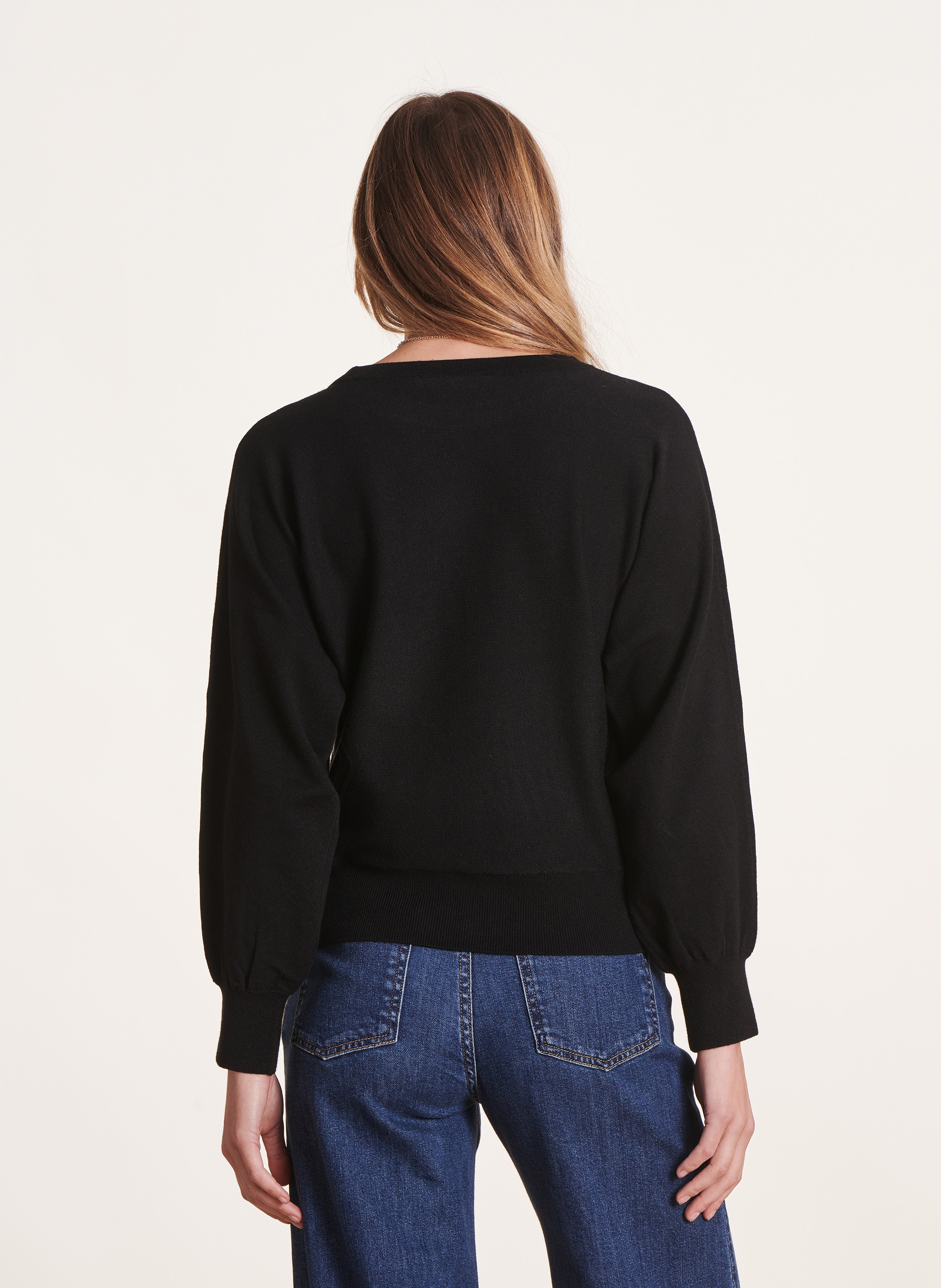 Straight knitted round-neck sweater LA FEE MARABOUTEE Black