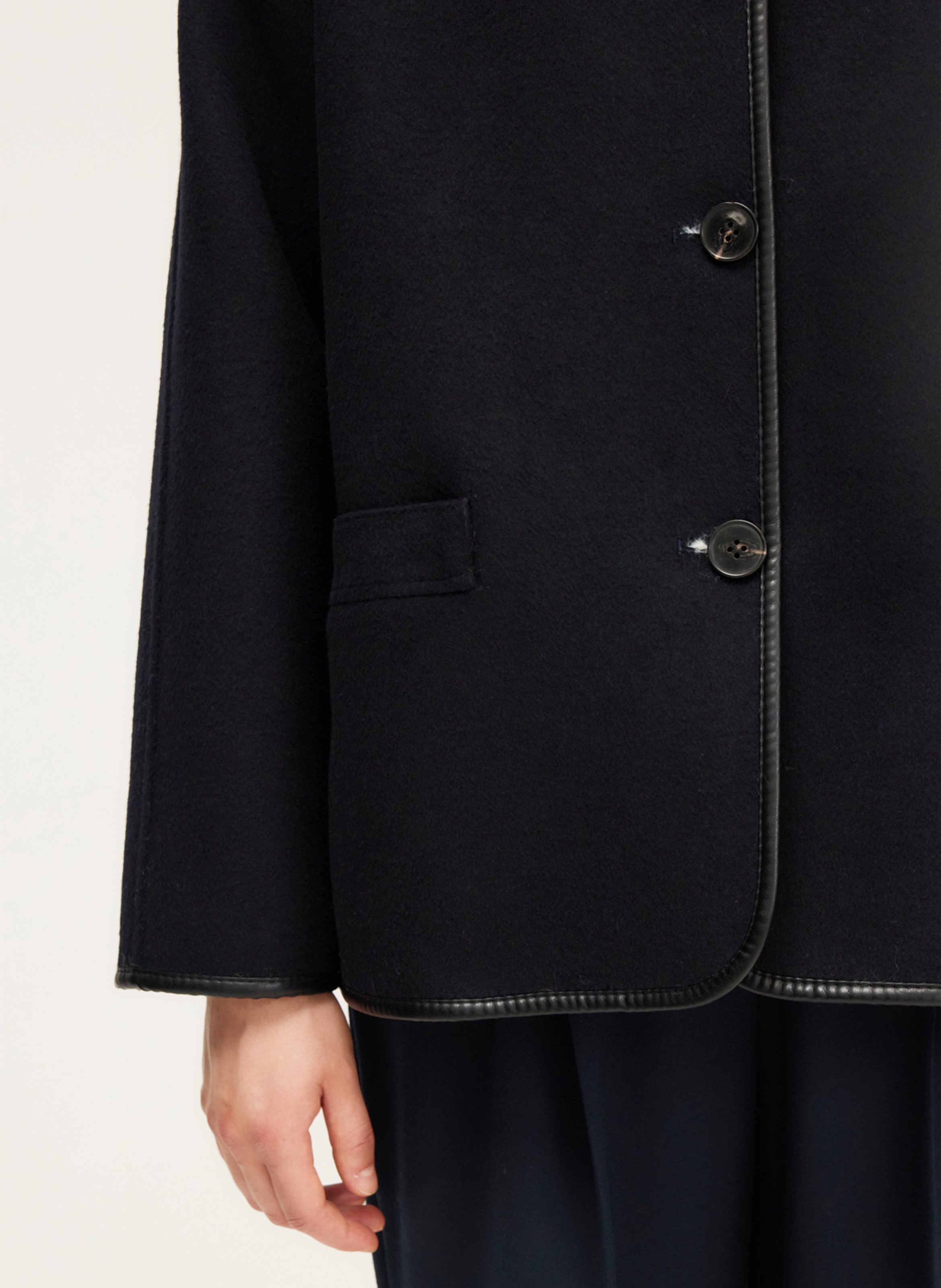 Manteau à capuche en laine mélangée Bleu